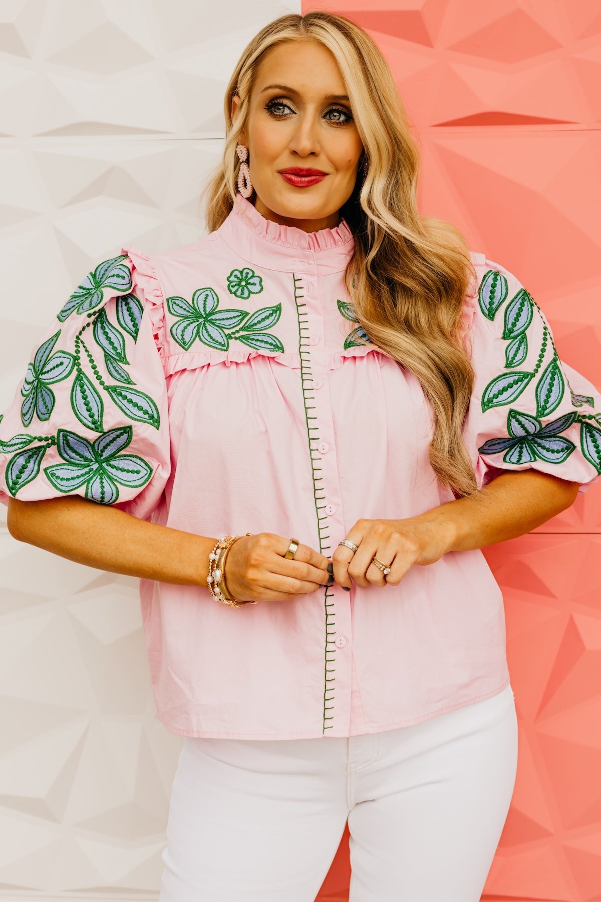The Keira Puff Sleeve Embroidered Top