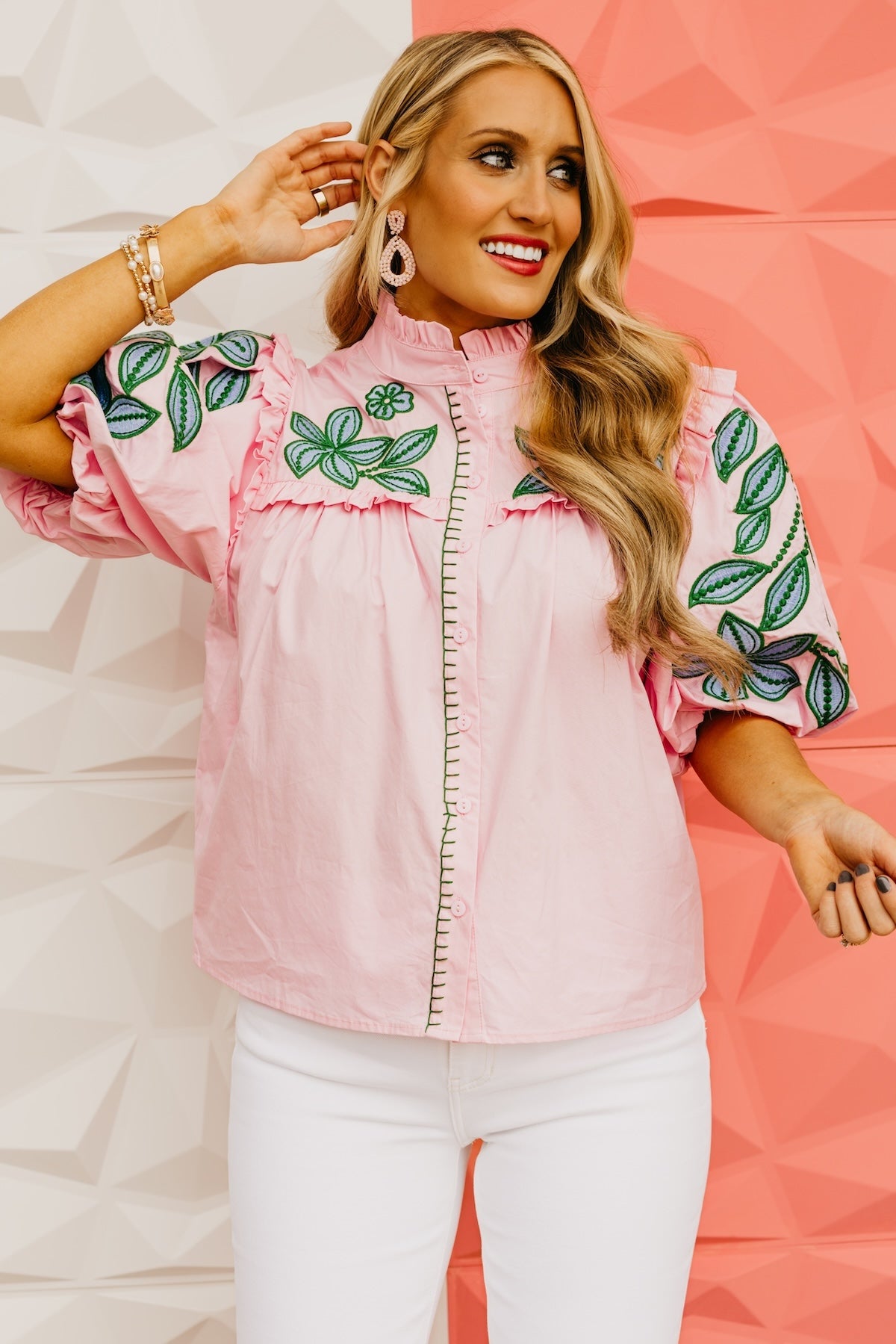 The Keira Puff Sleeve Embroidered Top