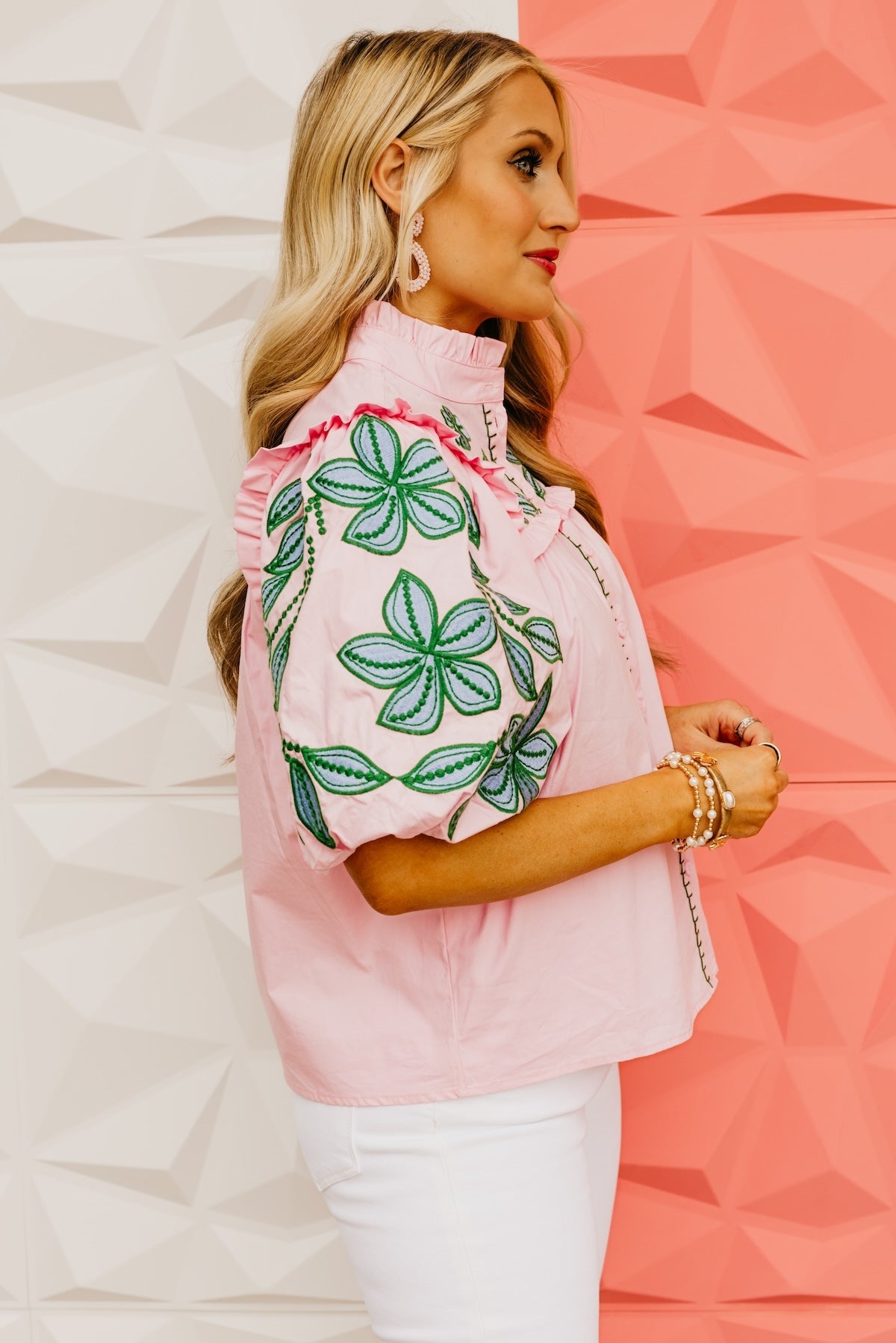 The Keira Puff Sleeve Embroidered Top