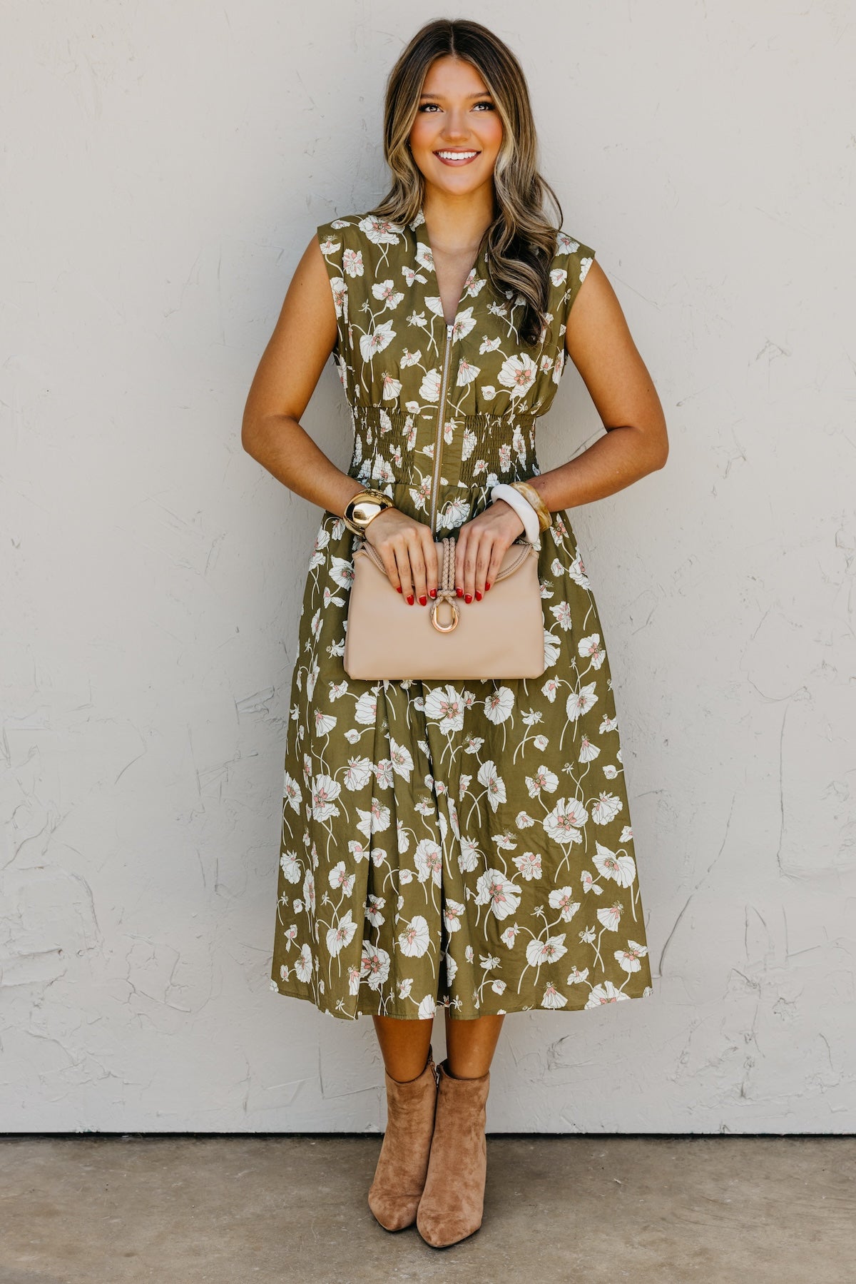 The Libbie Floral Zip Front Midi Dress