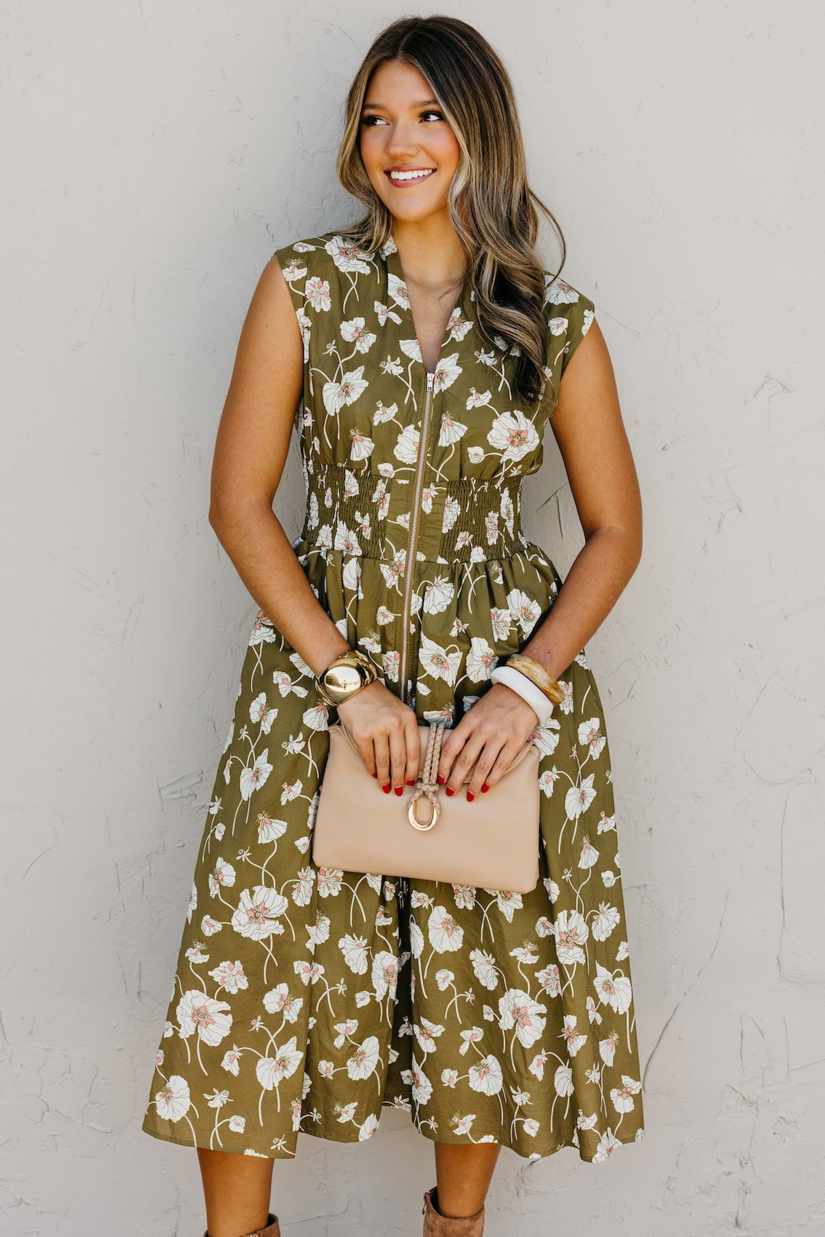 The Libbie Floral Zip Front Midi Dress