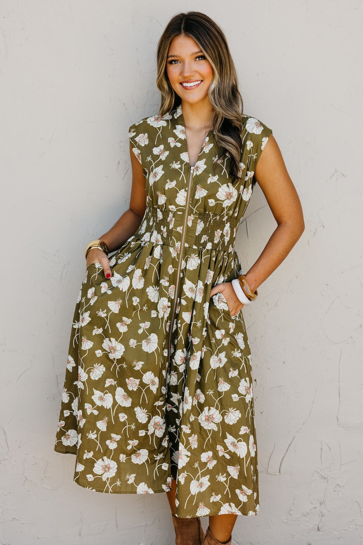 The Libbie Floral Zip Front Midi Dress