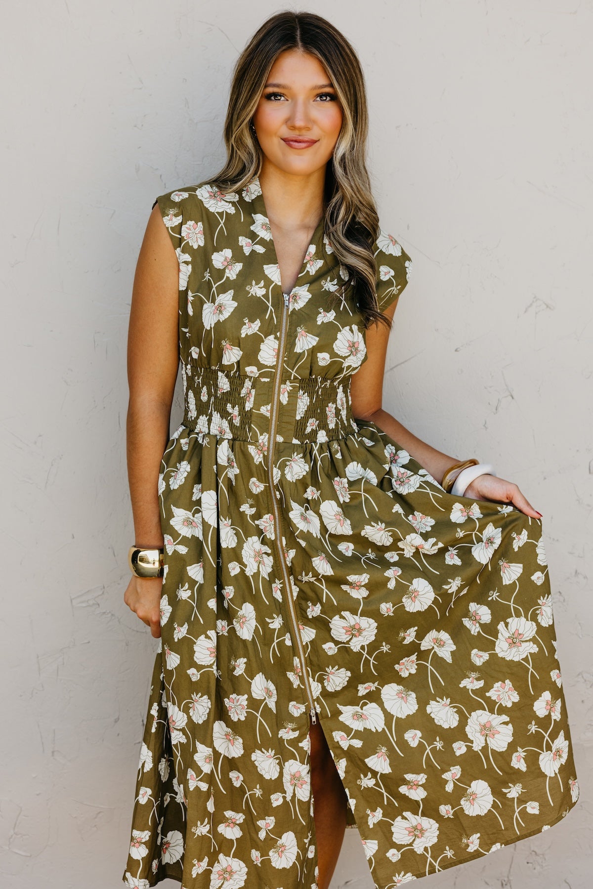 The Libbie Floral Zip Front Midi Dress
