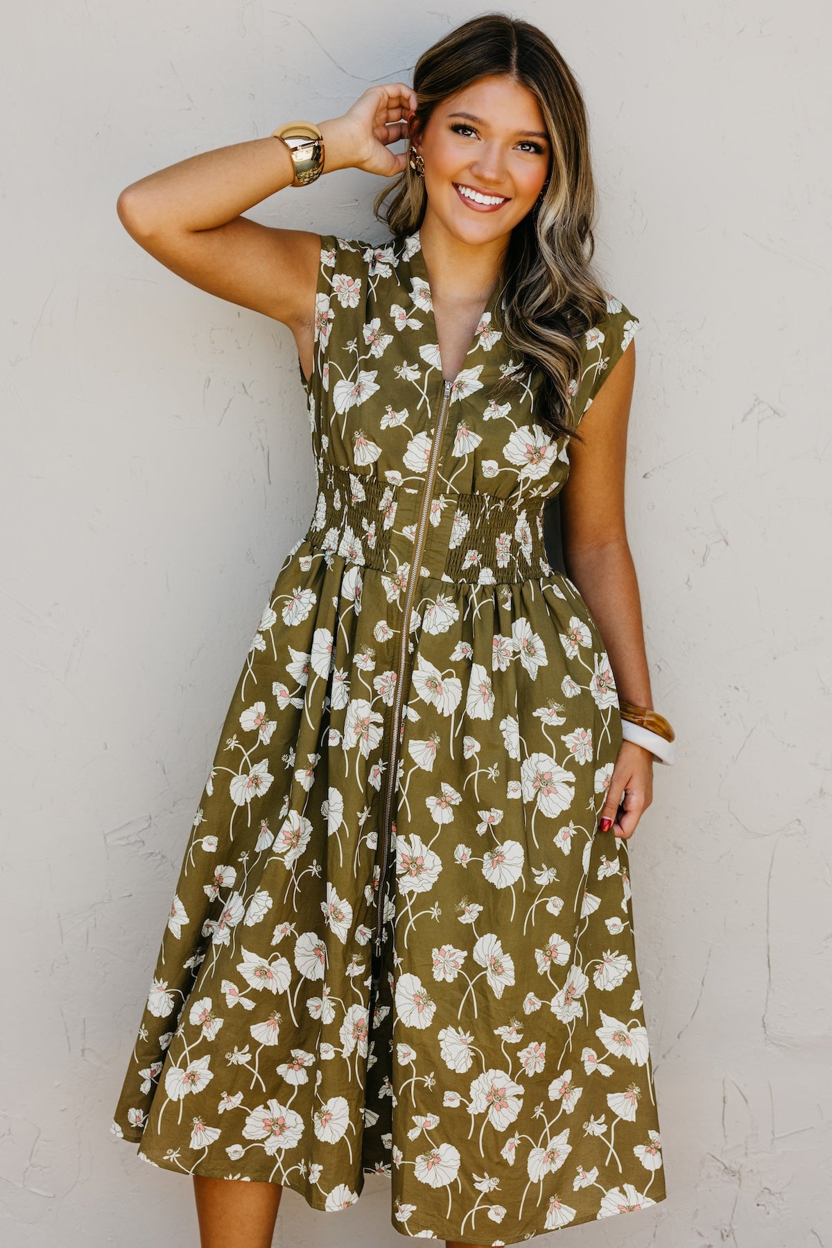 The Libbie Floral Zip Front Midi Dress