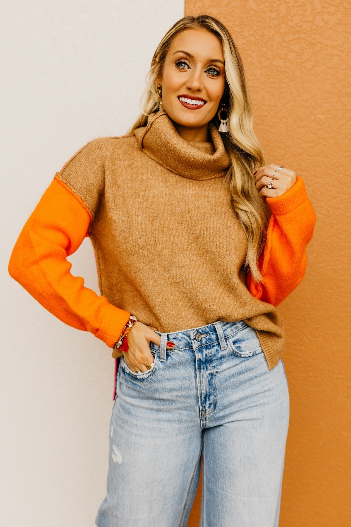 The Adilynn Color Block Cowlneck Sweater