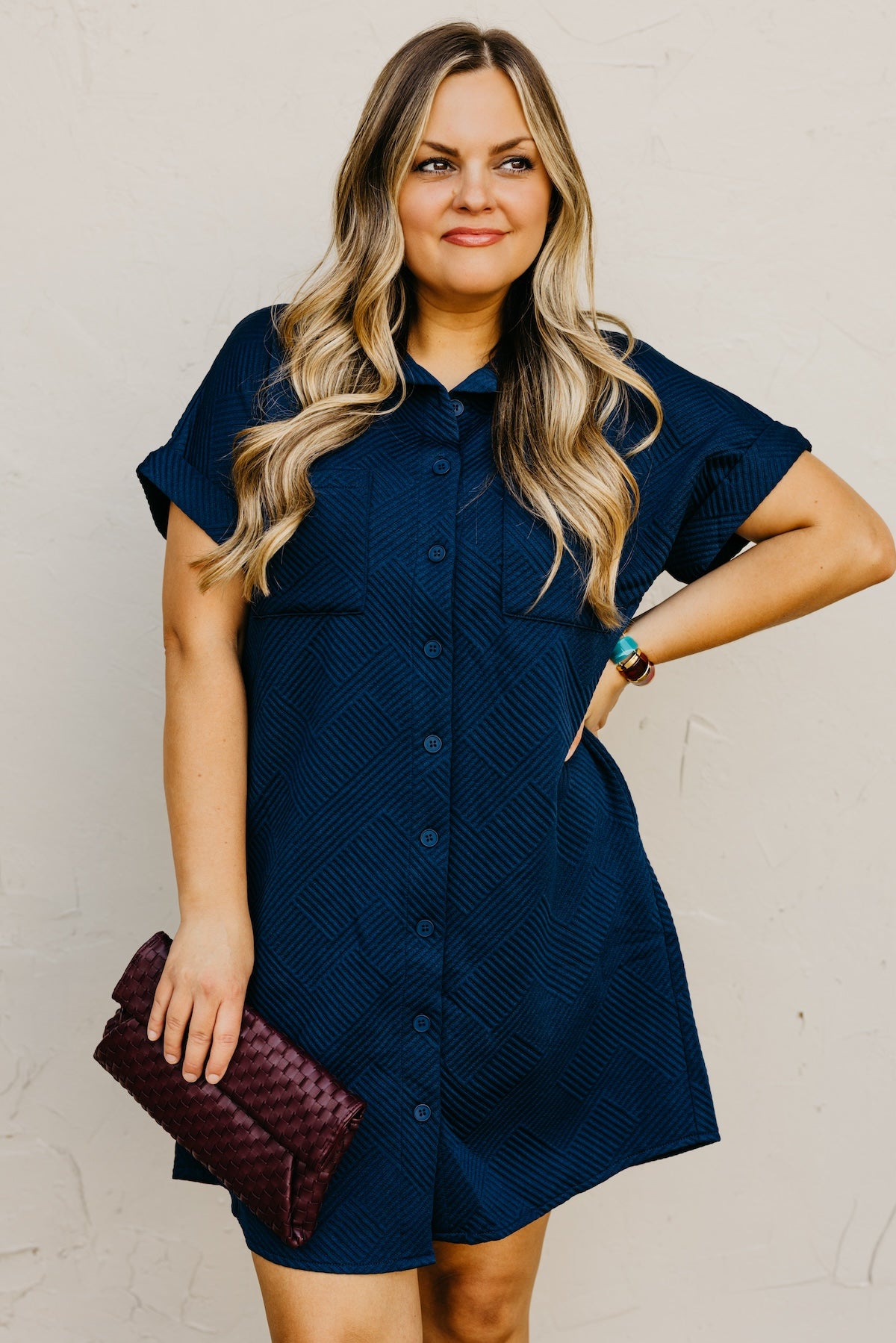 The Octavia Textured Mini Shirt Dress
