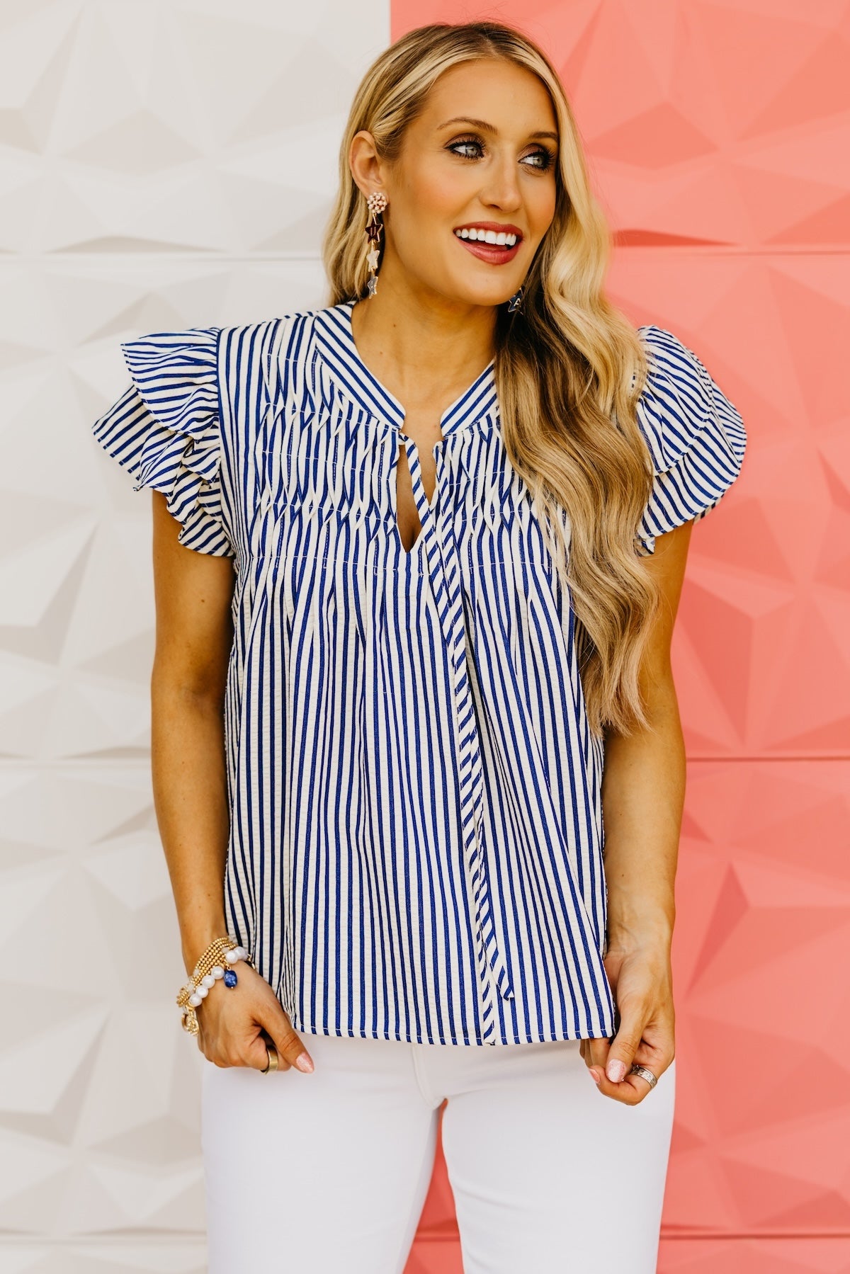 The Damon Ruffle Sleeve Striped Top