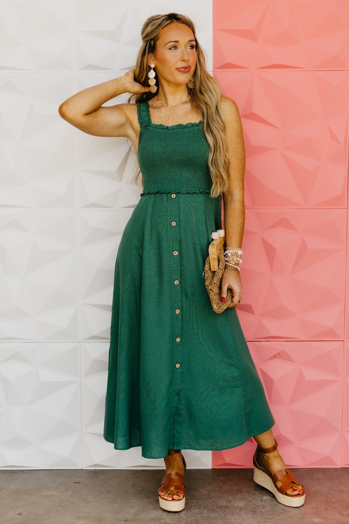 The Wilder Smocked Button Down Midi Dress