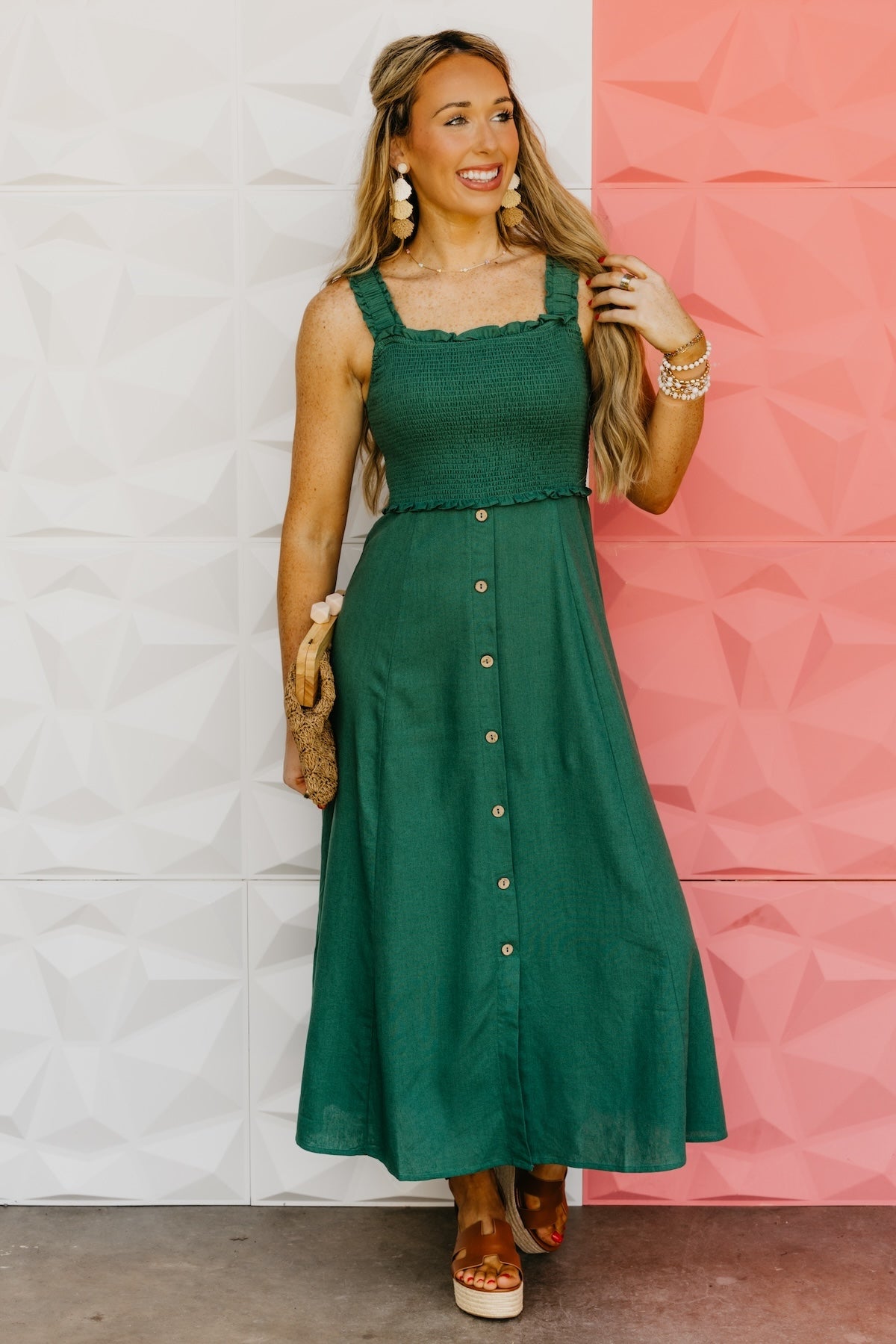 The Wilder Smocked Button Down Midi Dress