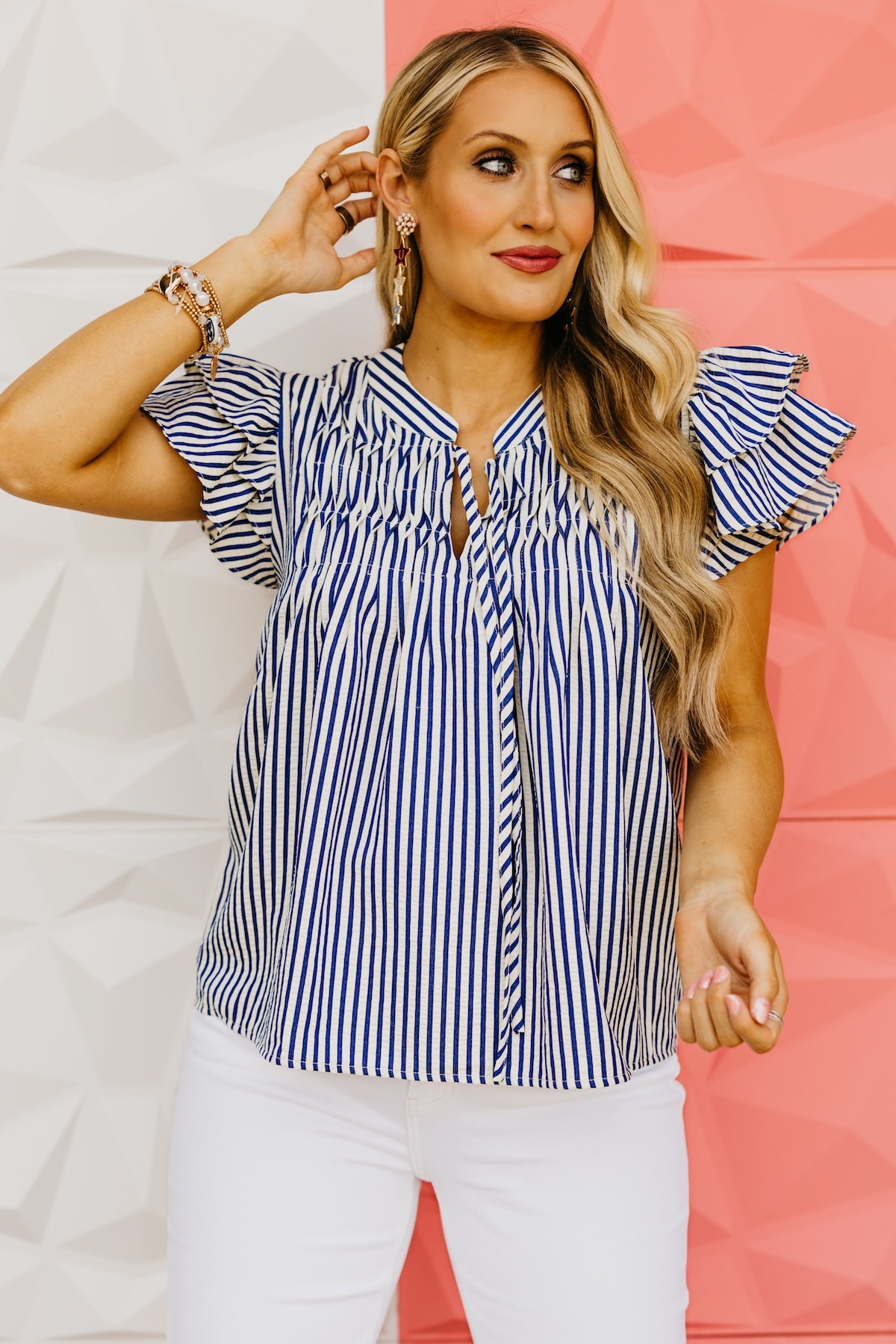 The Damon Ruffle Sleeve Striped Top