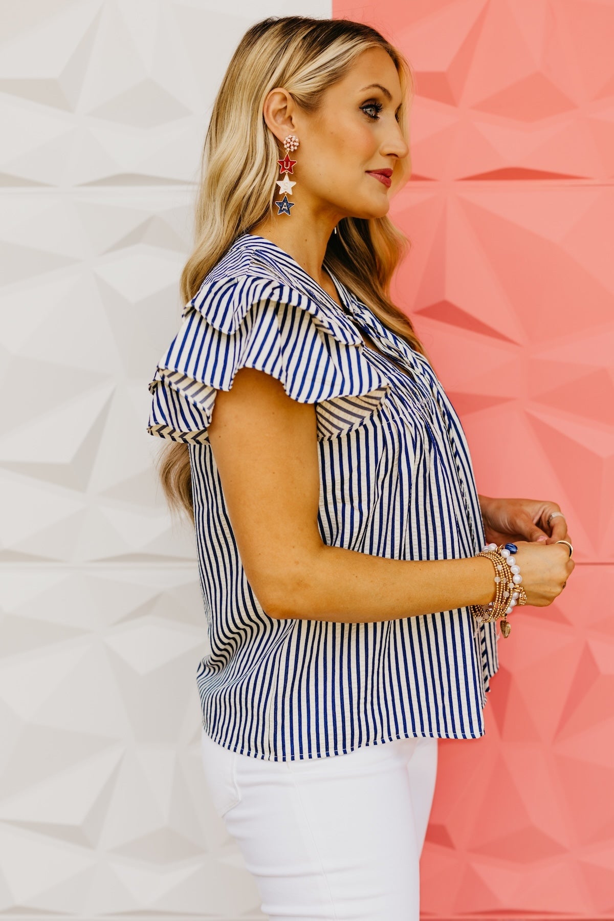 The Damon Ruffle Sleeve Striped Top
