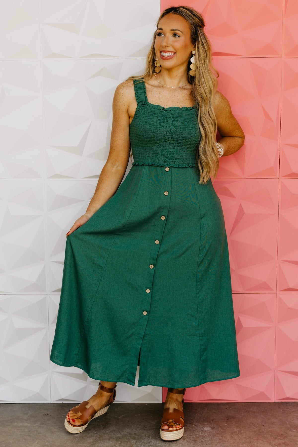 The Wilder Smocked Button Down Midi Dress