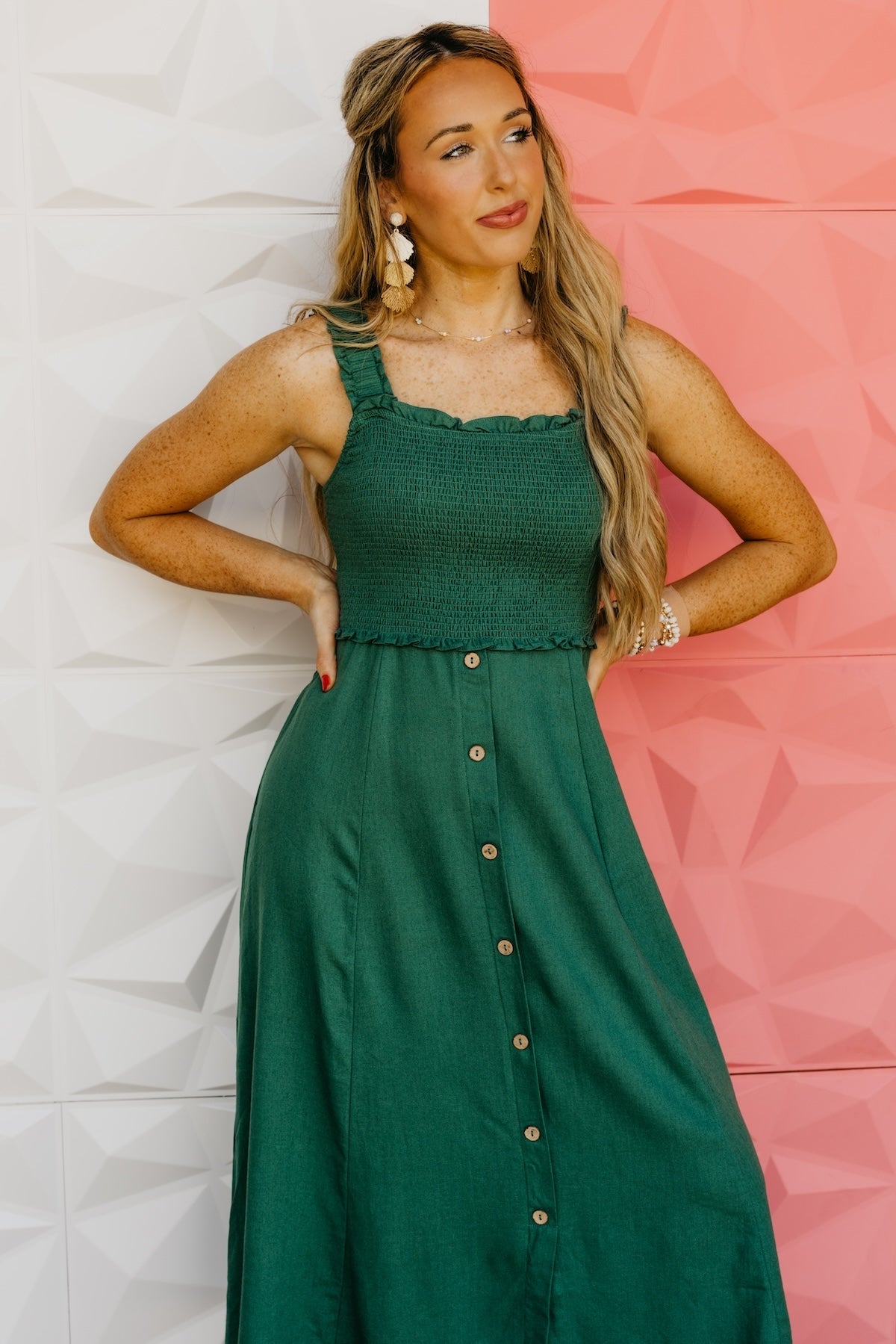 The Wilder Smocked Button Down Midi Dress