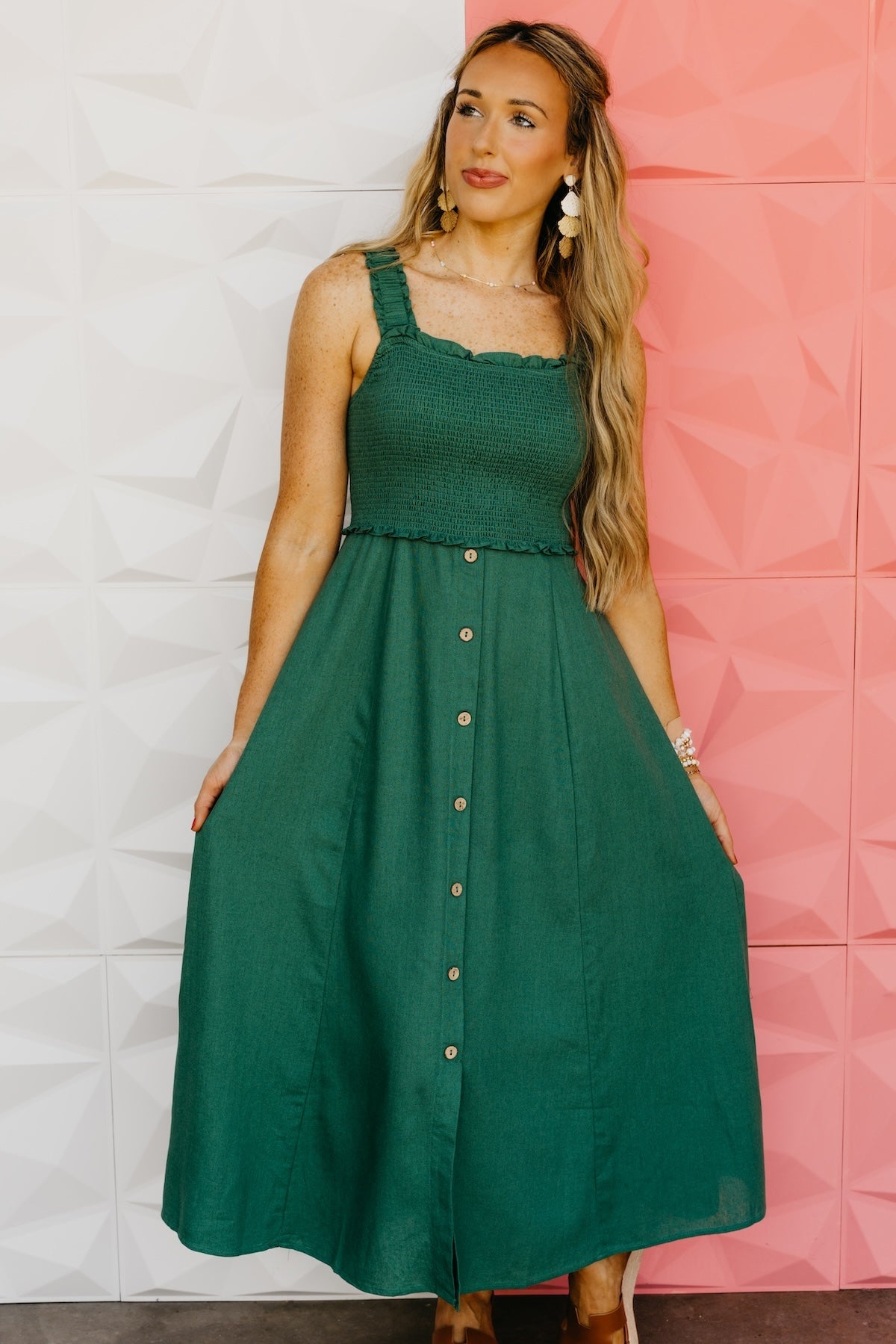 The Wilder Smocked Button Down Midi Dress