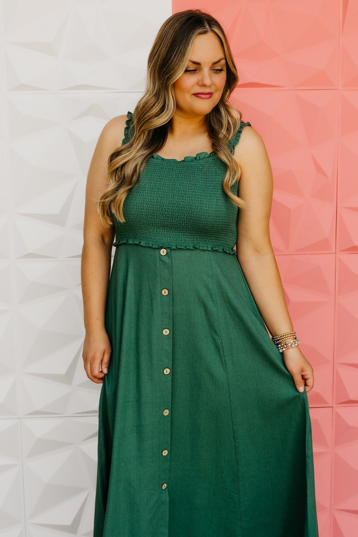 The Wilder Smocked Button Down Midi Dress