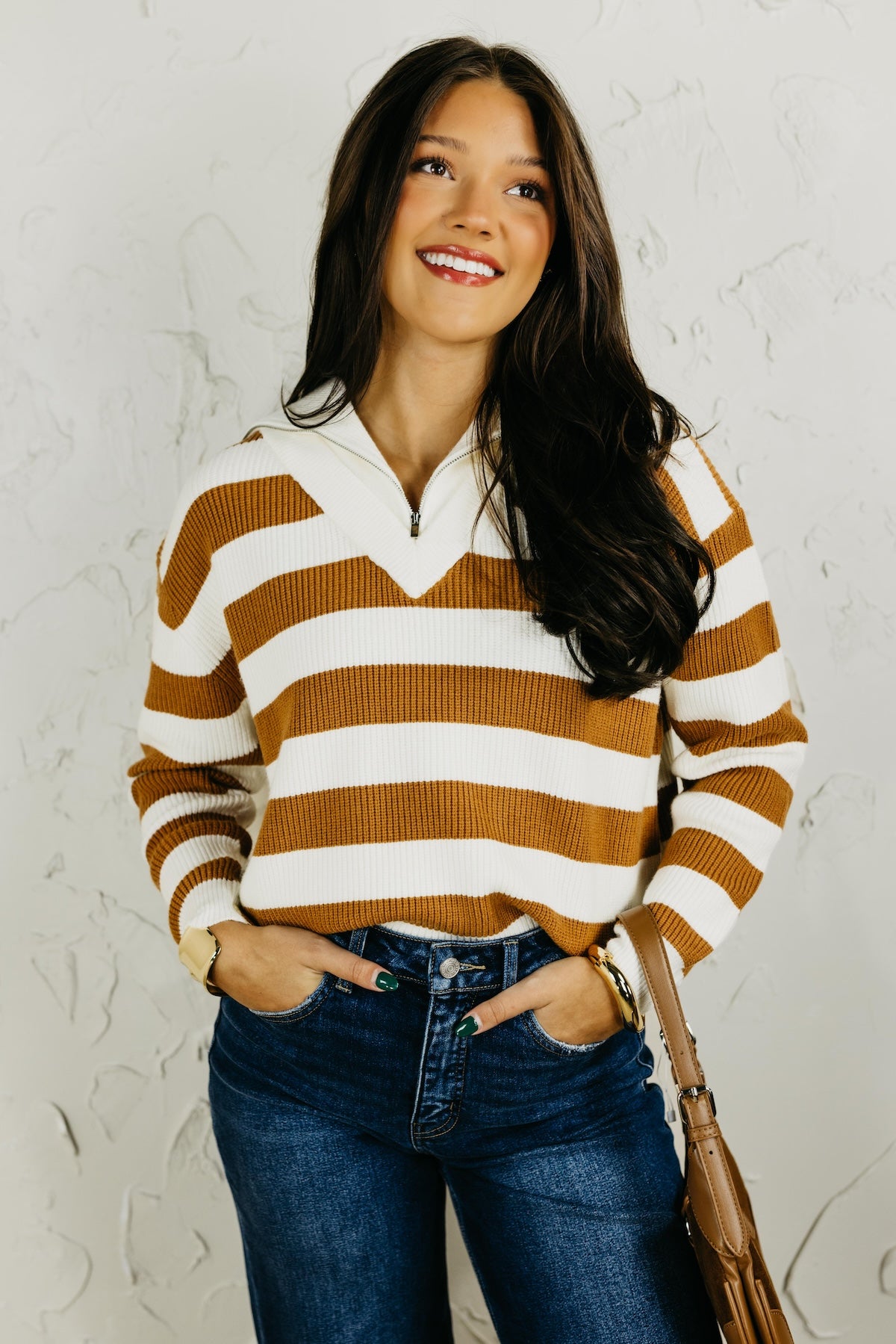 The Vanessa Mock Neck Striped Sweater
