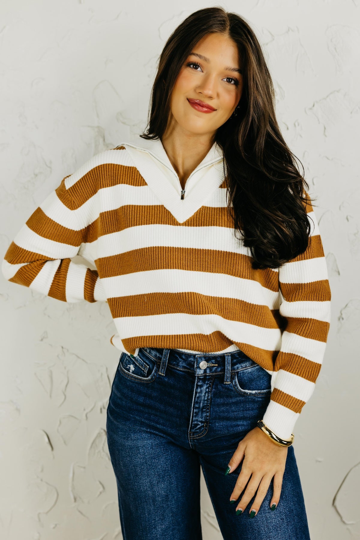 The Vanessa Mock Neck Striped Sweater