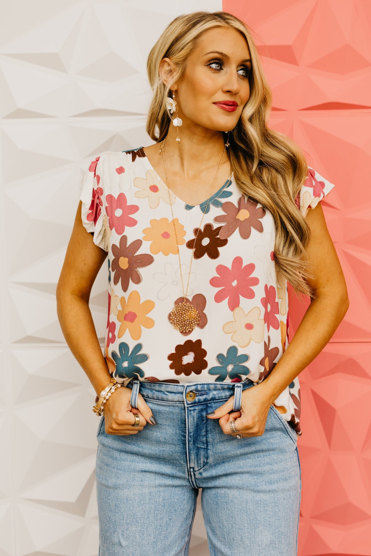 The Arlo Floral Flutter Sleeve Top