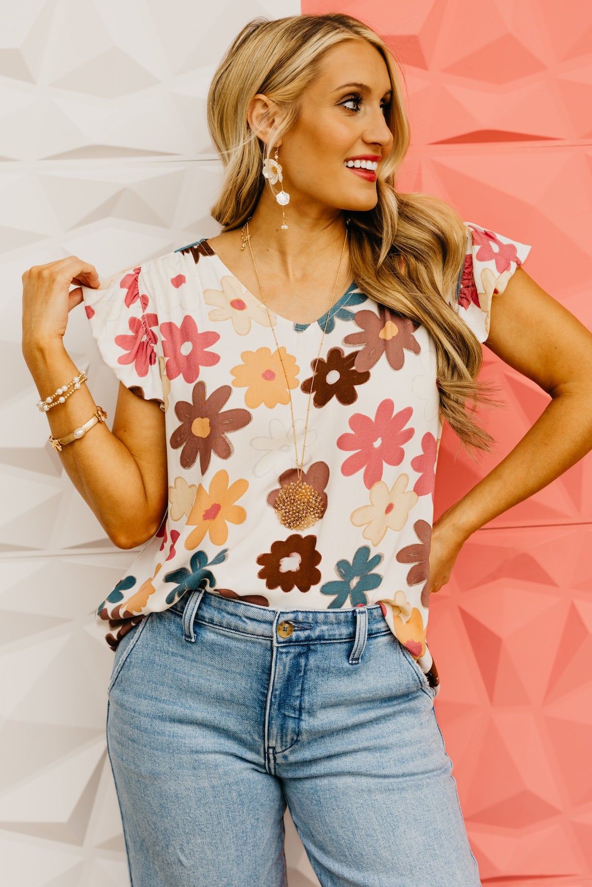 The Arlo Floral Flutter Sleeve Top