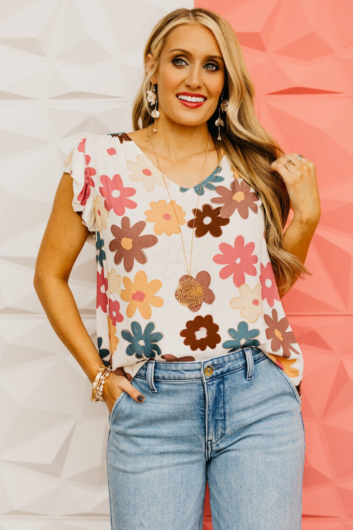 The Arlo Floral Flutter Sleeve Top
