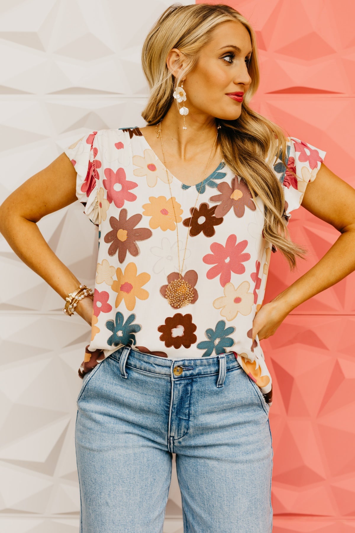The Arlo Floral Flutter Sleeve Top