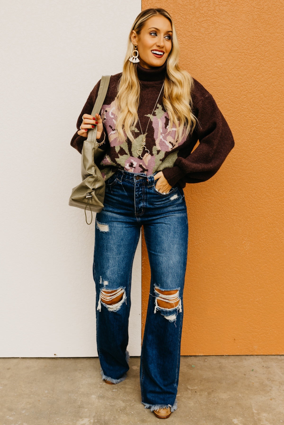 The Susan Floral Turtleneck Longline Sweater