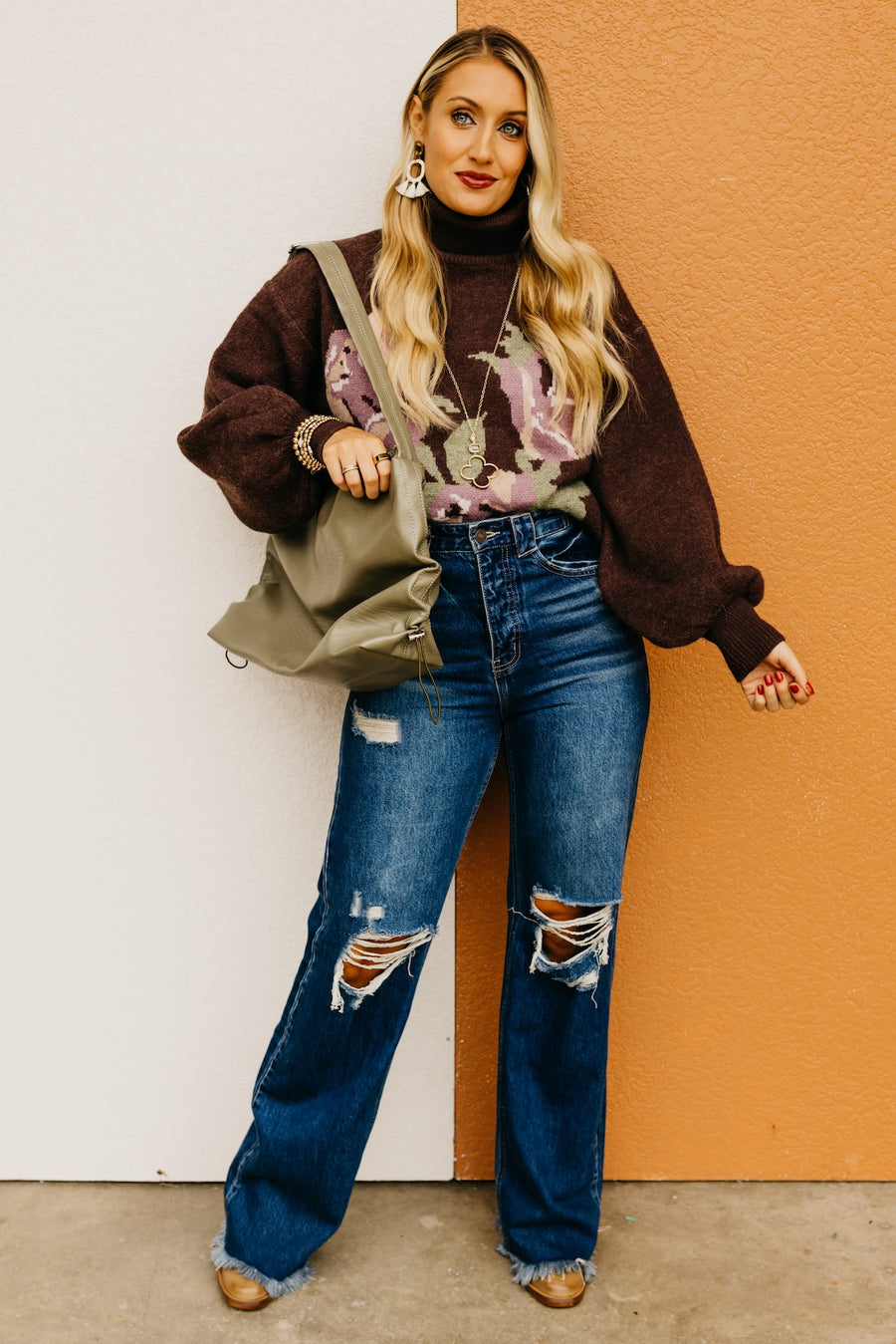 The Susan Floral Turtleneck Longline Sweater