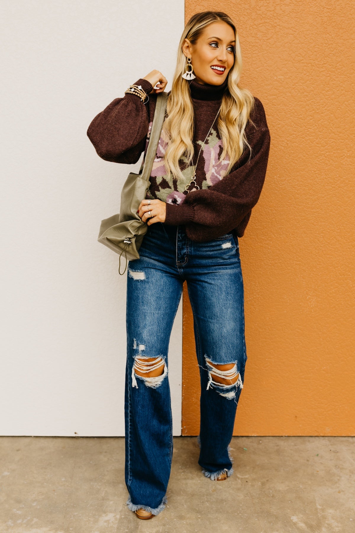 The Susan Floral Turtleneck Longline Sweater