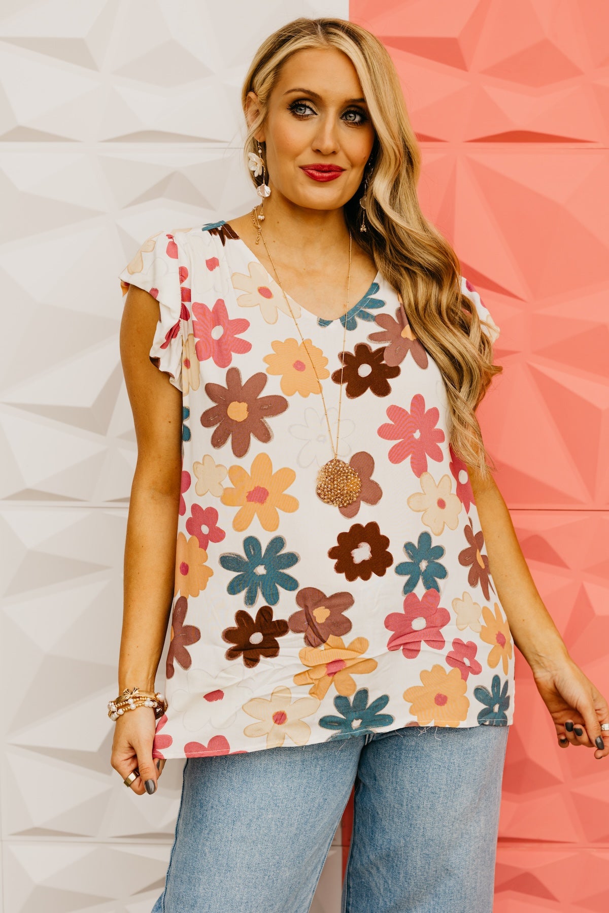 The Arlo Floral Flutter Sleeve Top