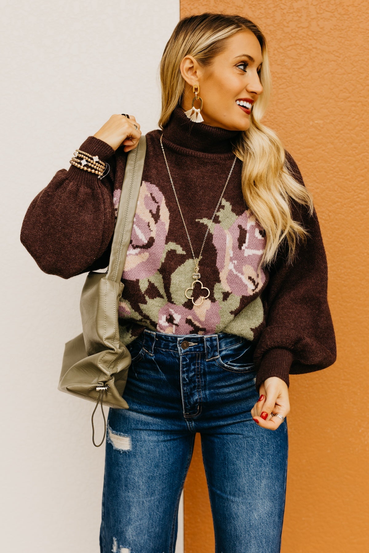 The Susan Floral Turtleneck Longline Sweater