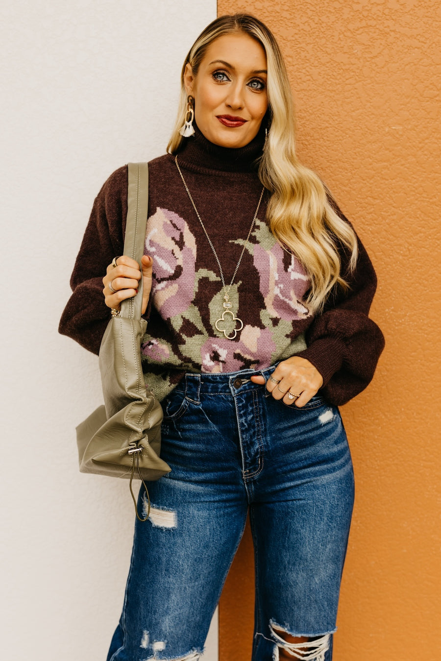 The Susan Floral Turtleneck Longline Sweater
