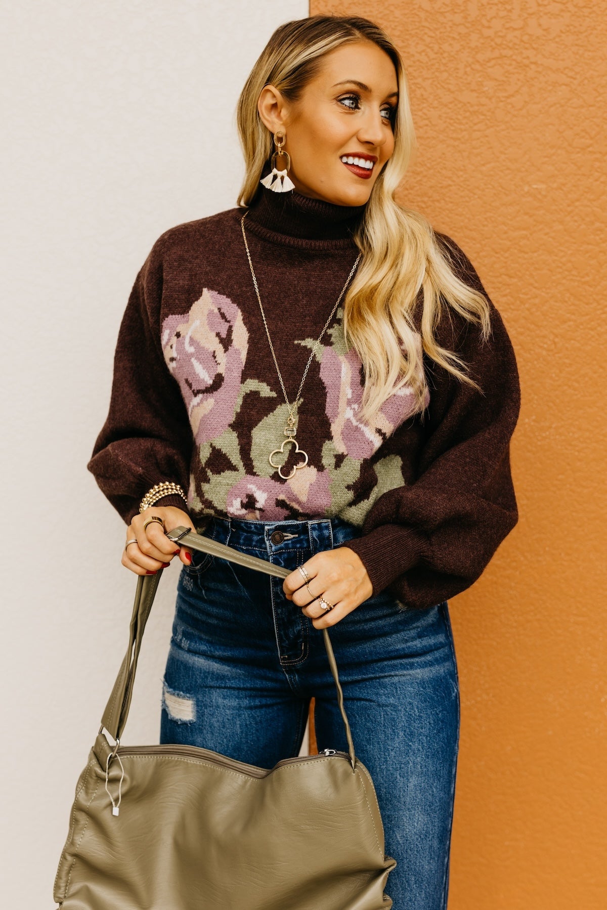 The Susan Floral Turtleneck Longline Sweater