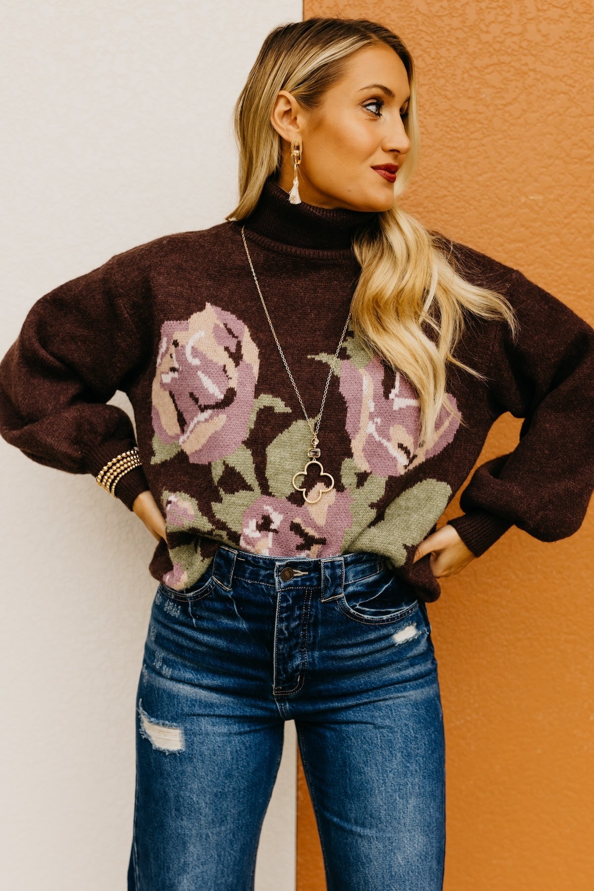 The Susan Floral Turtleneck Longline Sweater