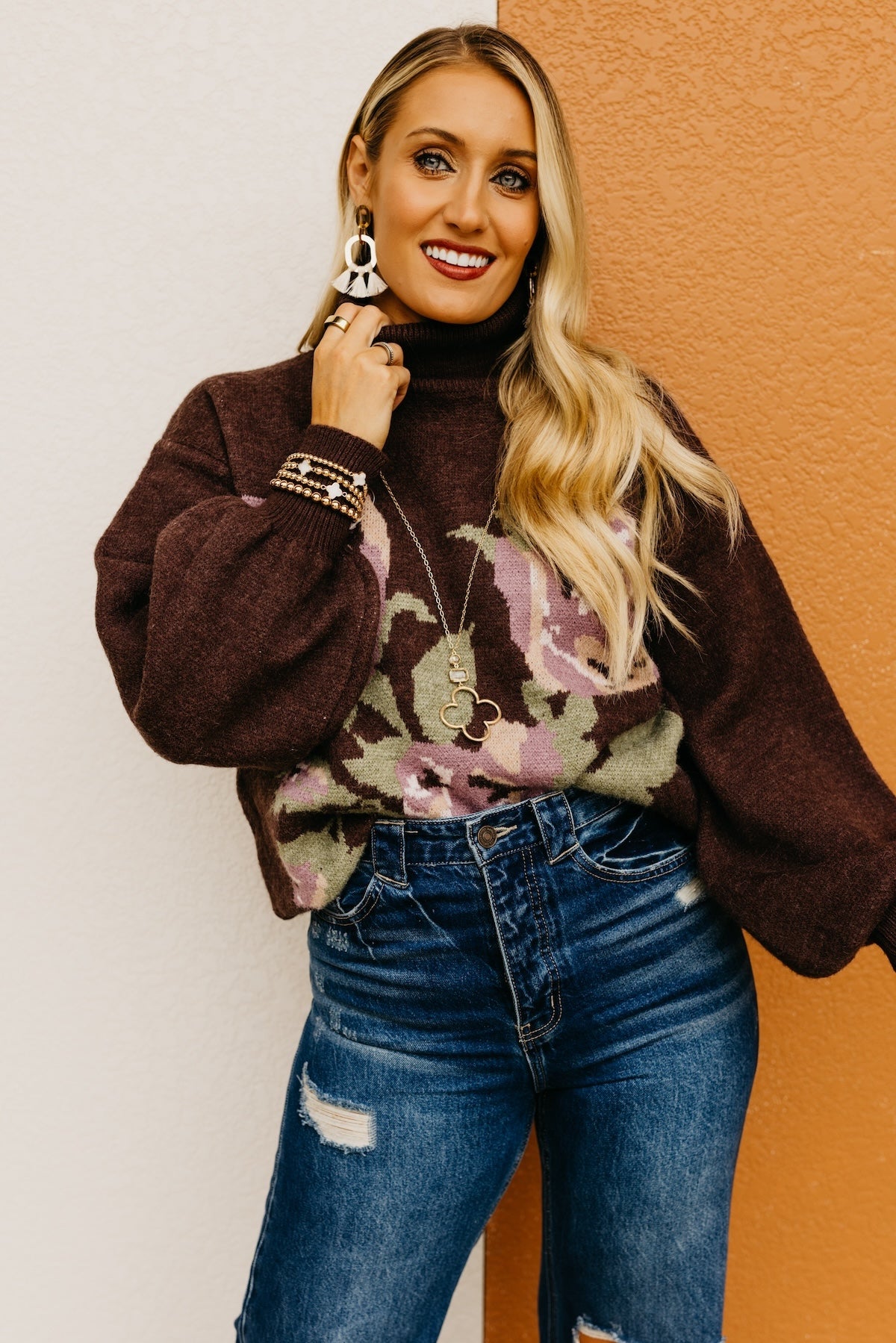 The Susan Floral Turtleneck Longline Sweater