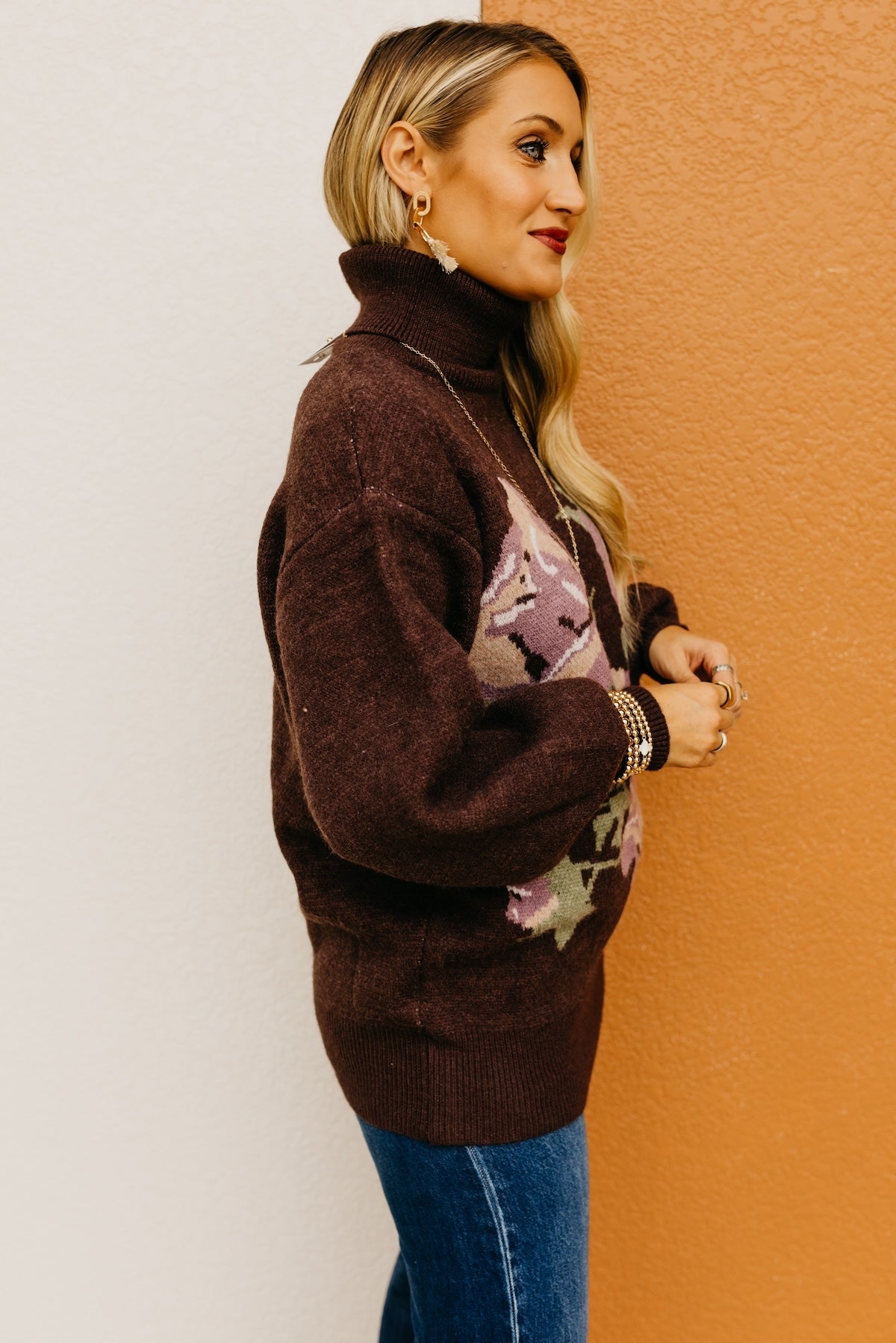 The Susan Floral Turtleneck Longline Sweater