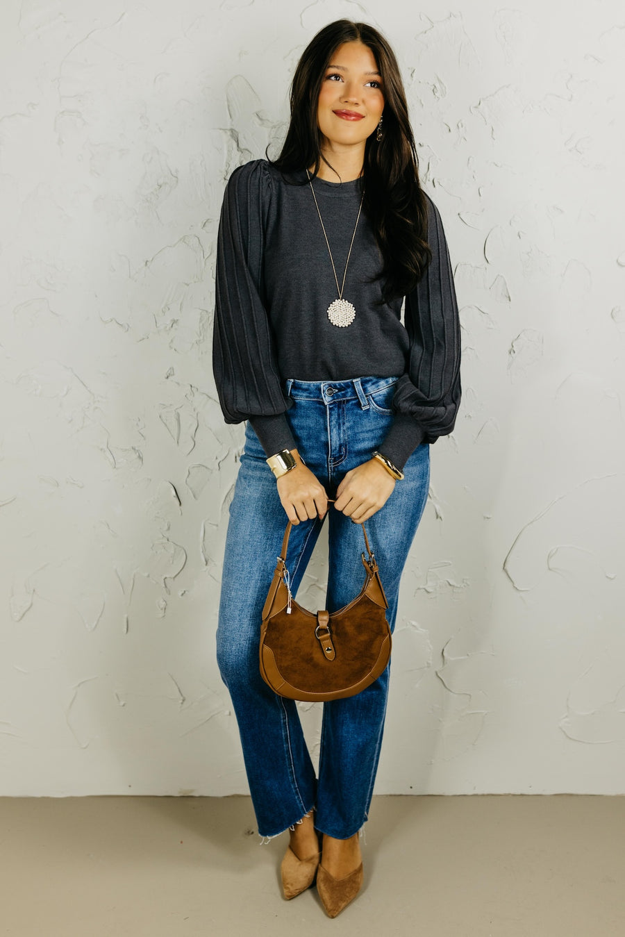 The Aleesia Pleated Puff Sleeve Sweater