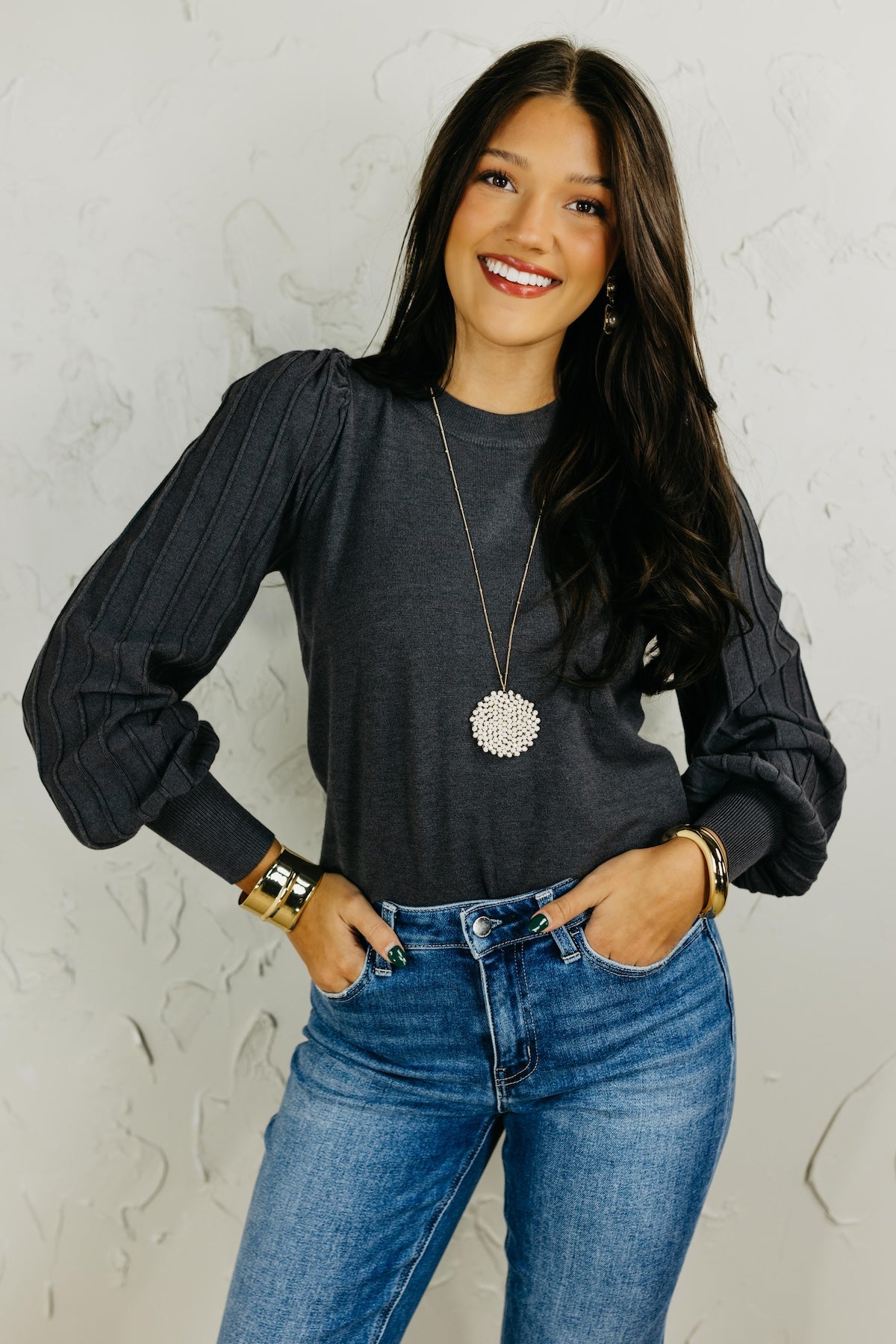 The Aleesia Pleated Puff Sleeve Sweater