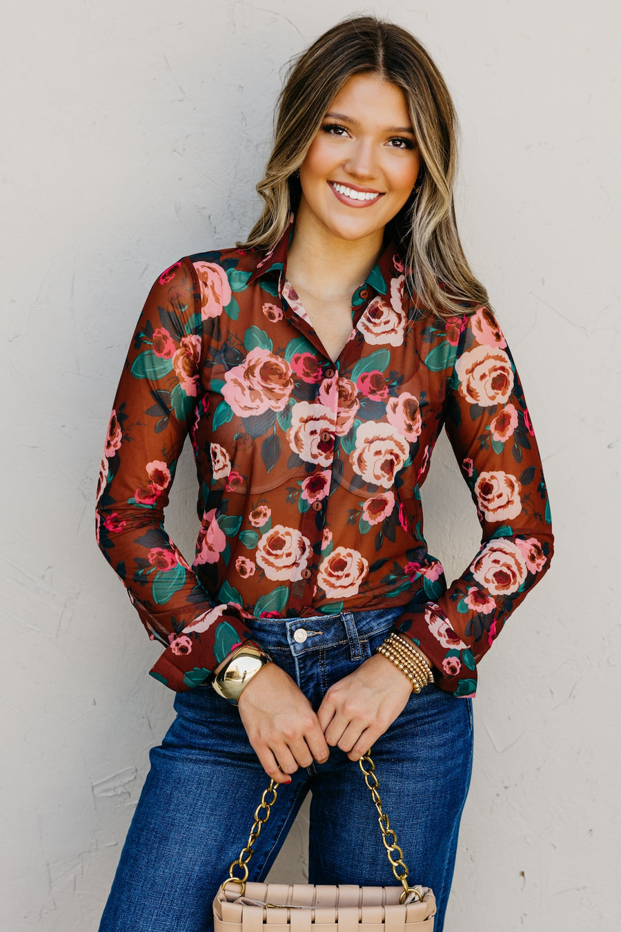 The Vivvie Sheer Button Down Top