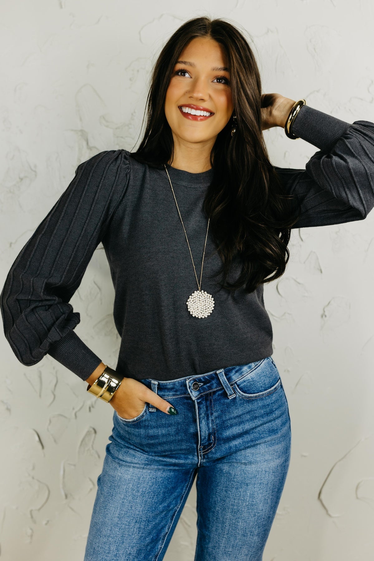 The Aleesia Pleated Puff Sleeve Sweater