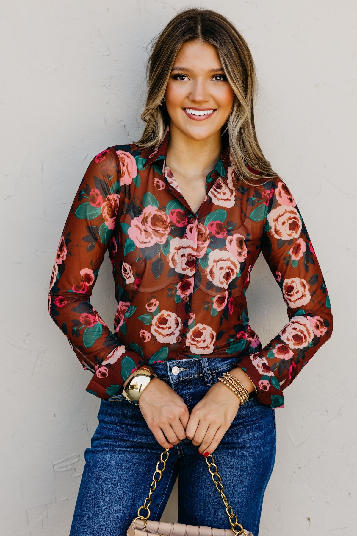 The Vivvie Sheer Button Down Top