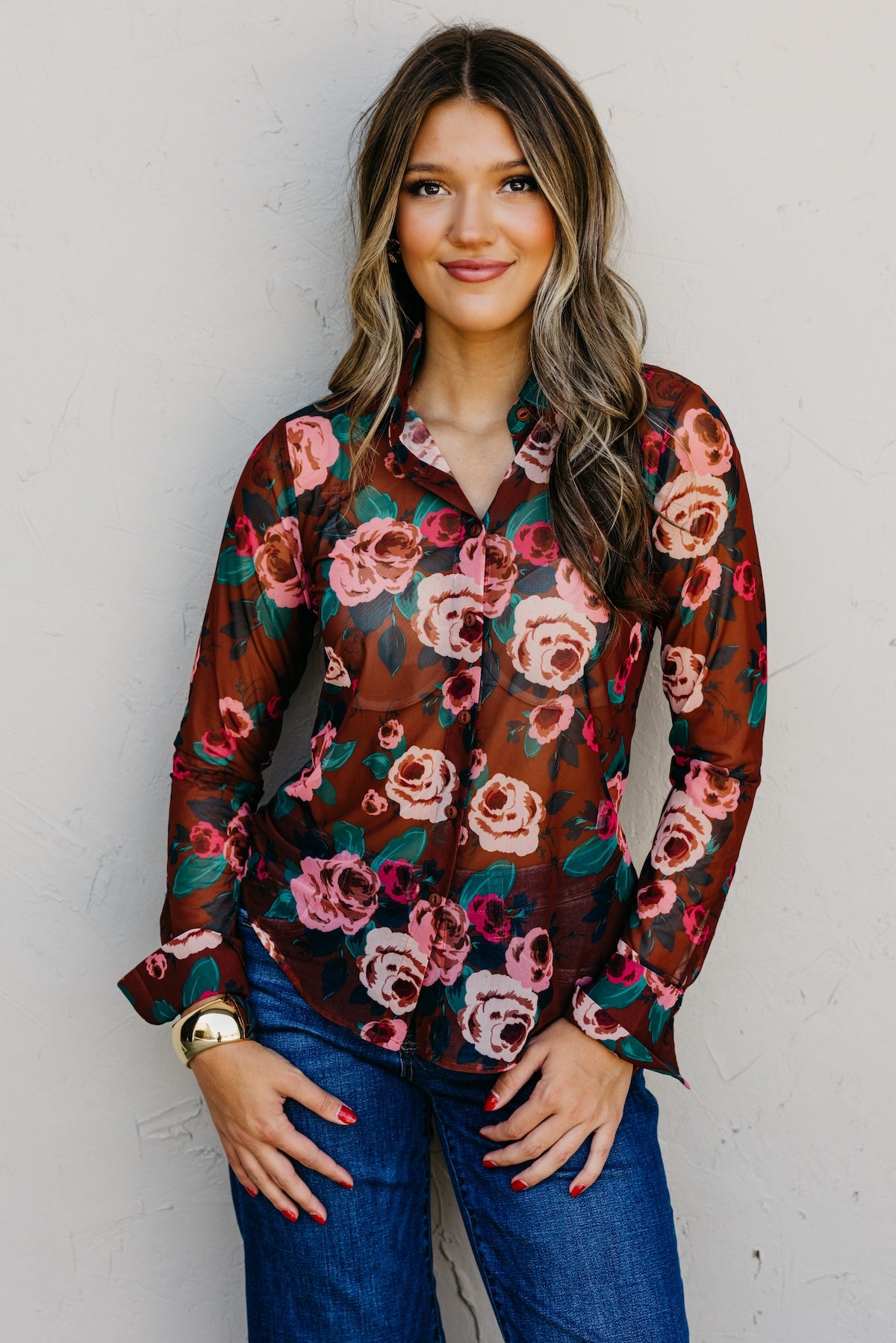 The Vivvie Sheer Button Down Top
