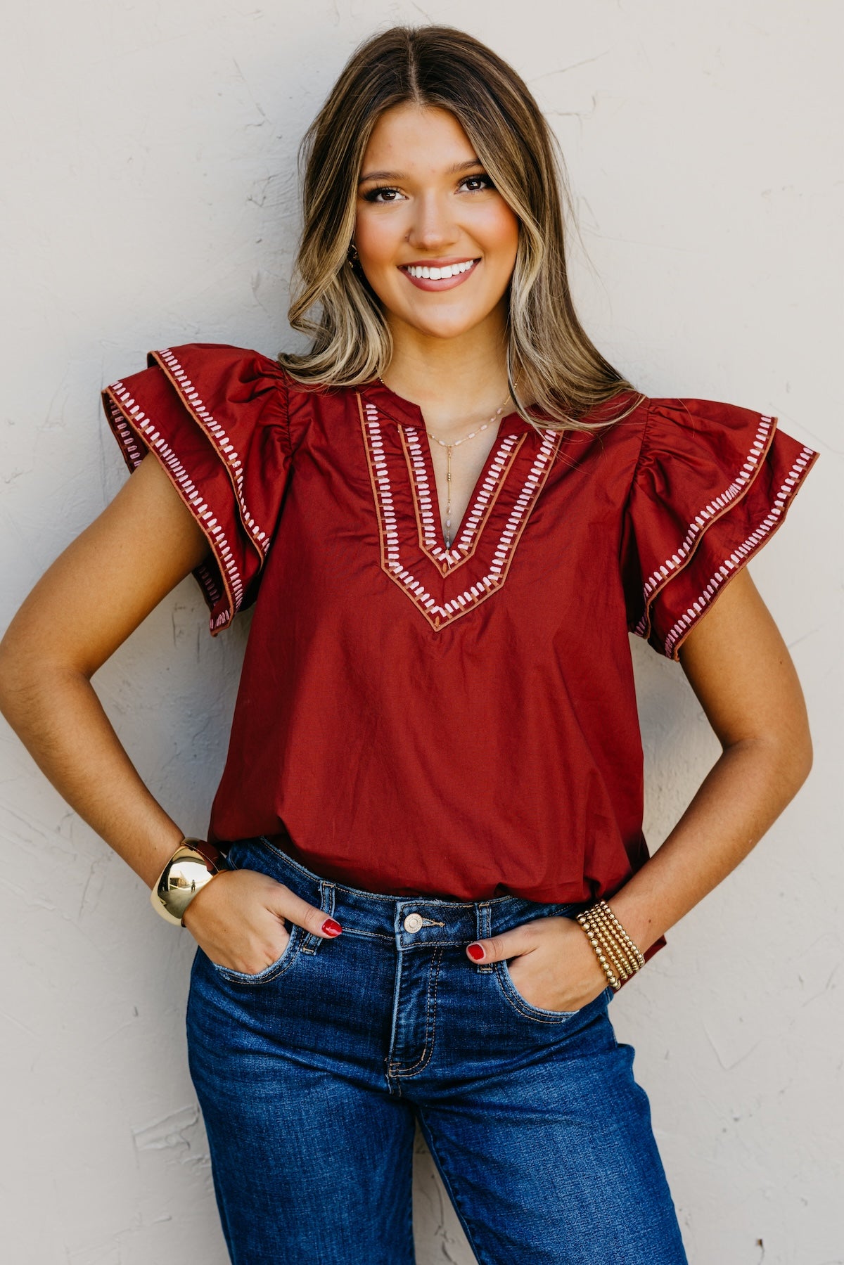 The Alysia Embroidered Woven Top