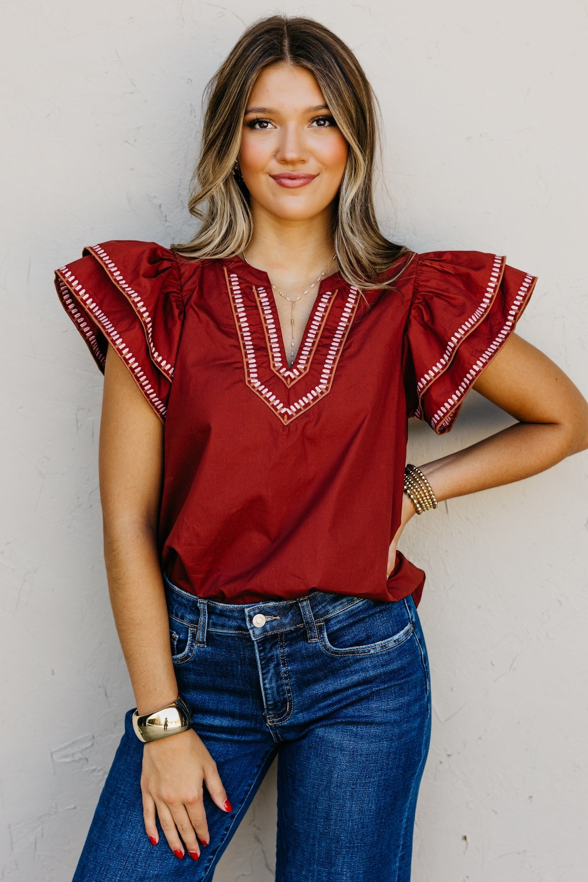 The Alysia Embroidered Woven Top