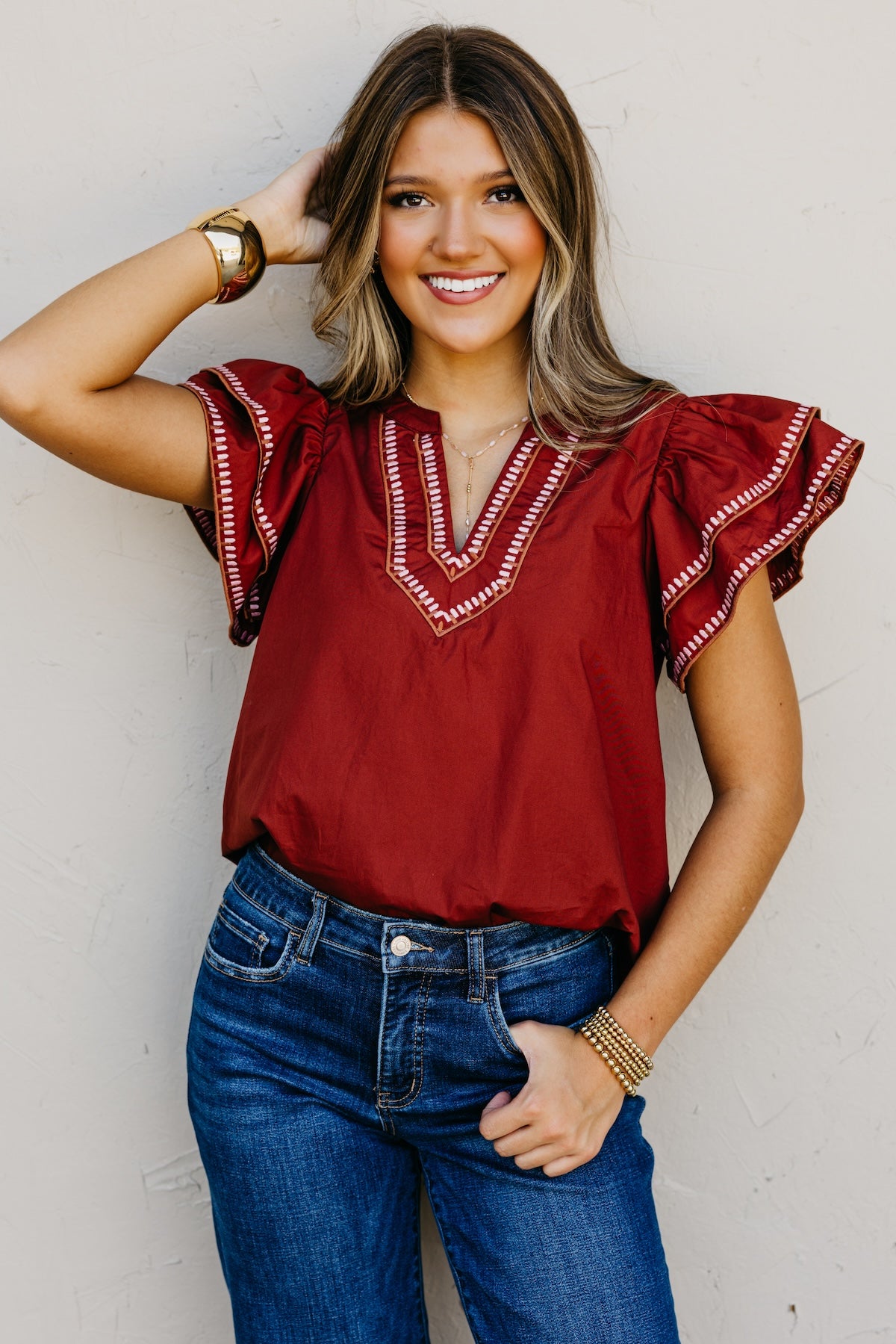 The Alysia Embroidered Woven Top