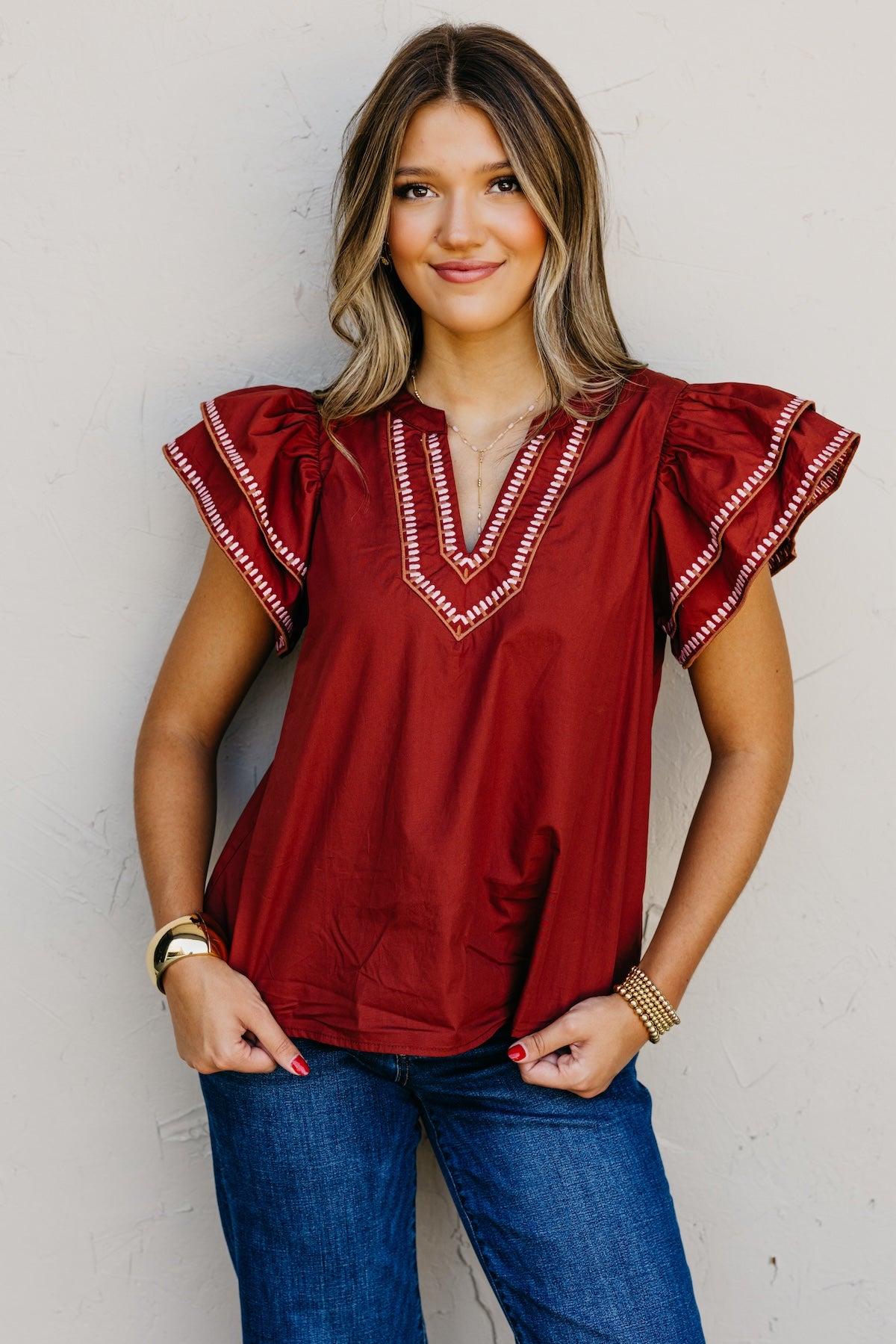 The Alysia Embroidered Woven Top