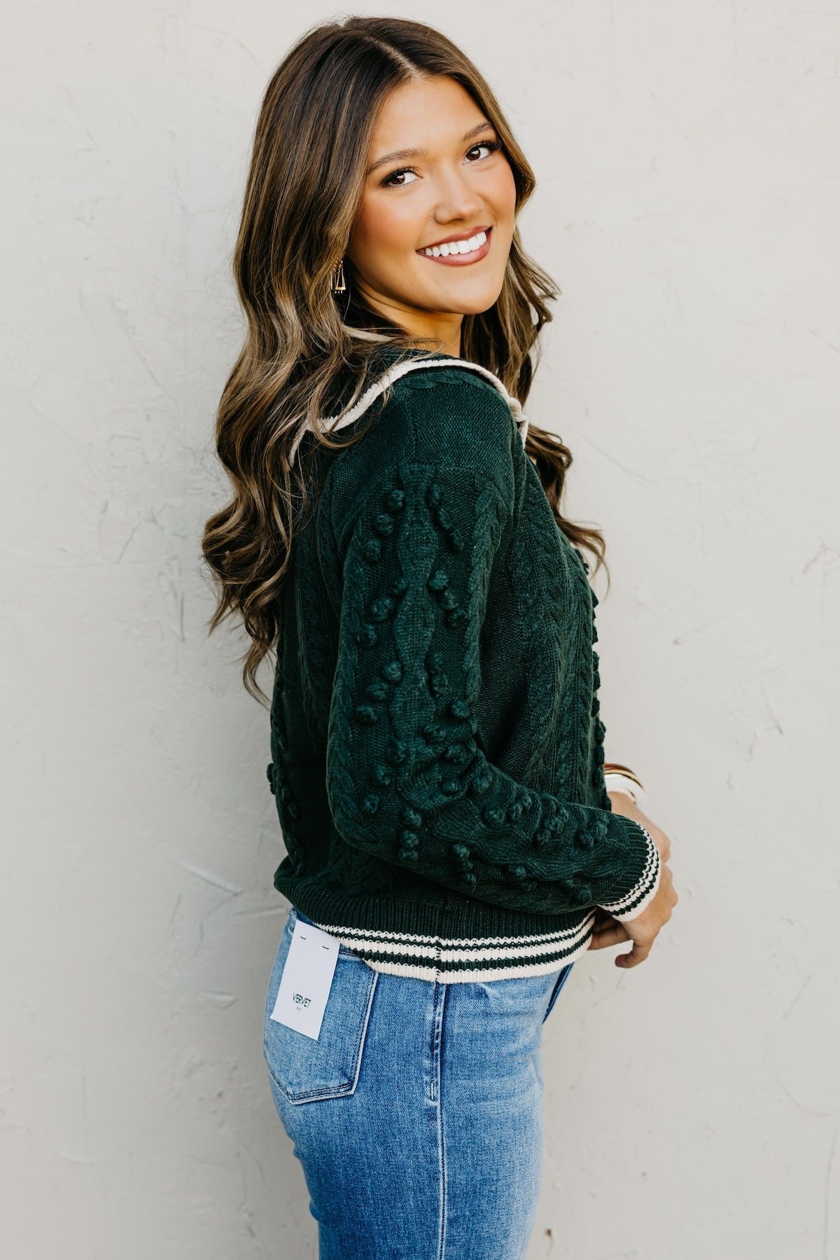 The Sally Crochet Tufted Pom Collared Sweater