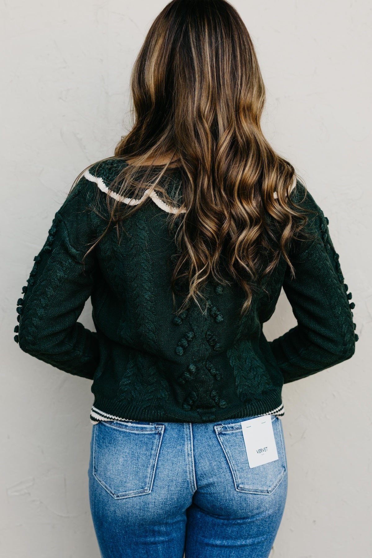 The Sally Crochet Tufted Pom Collared Sweater