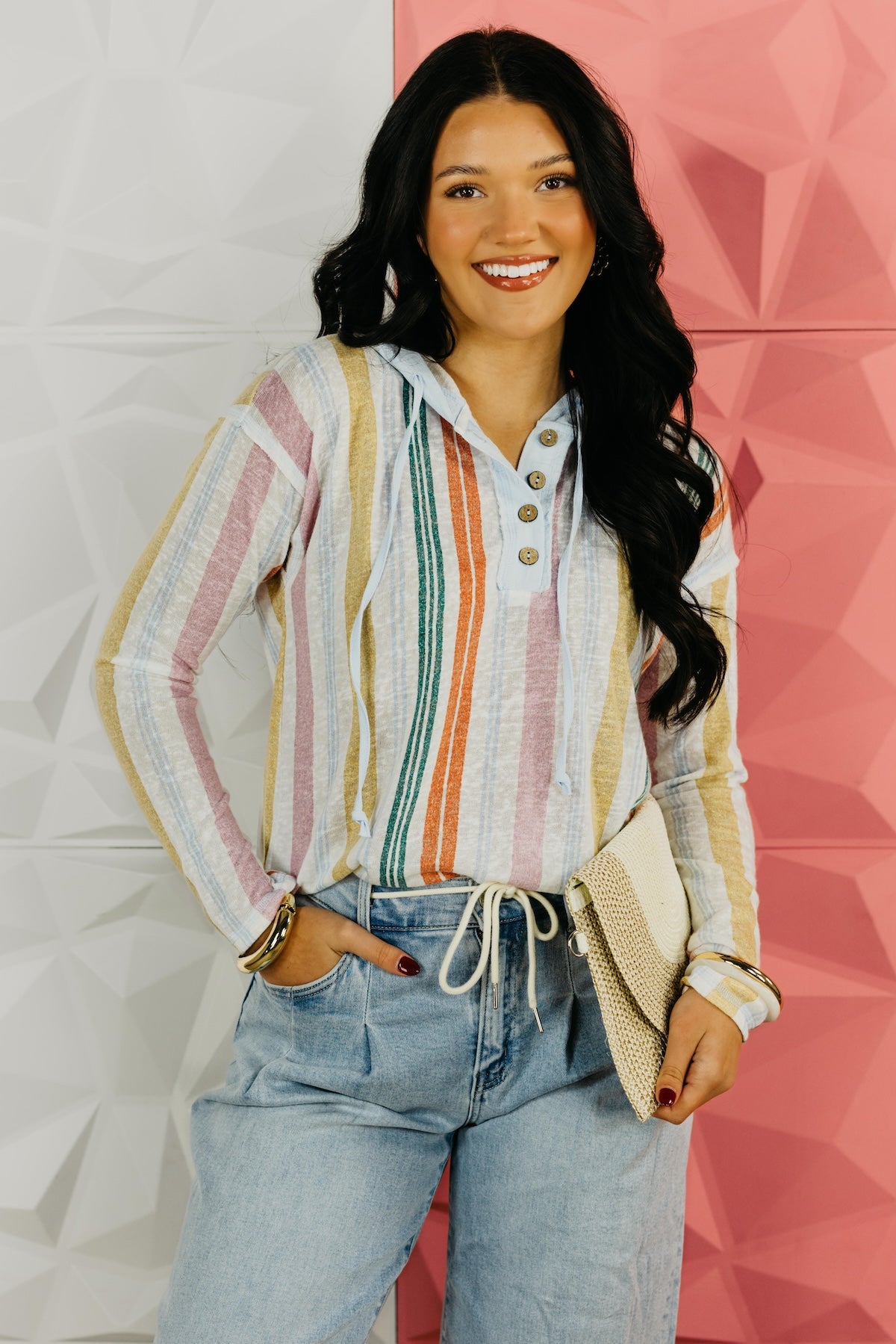 The Felice Stripe Hooded Knit Top