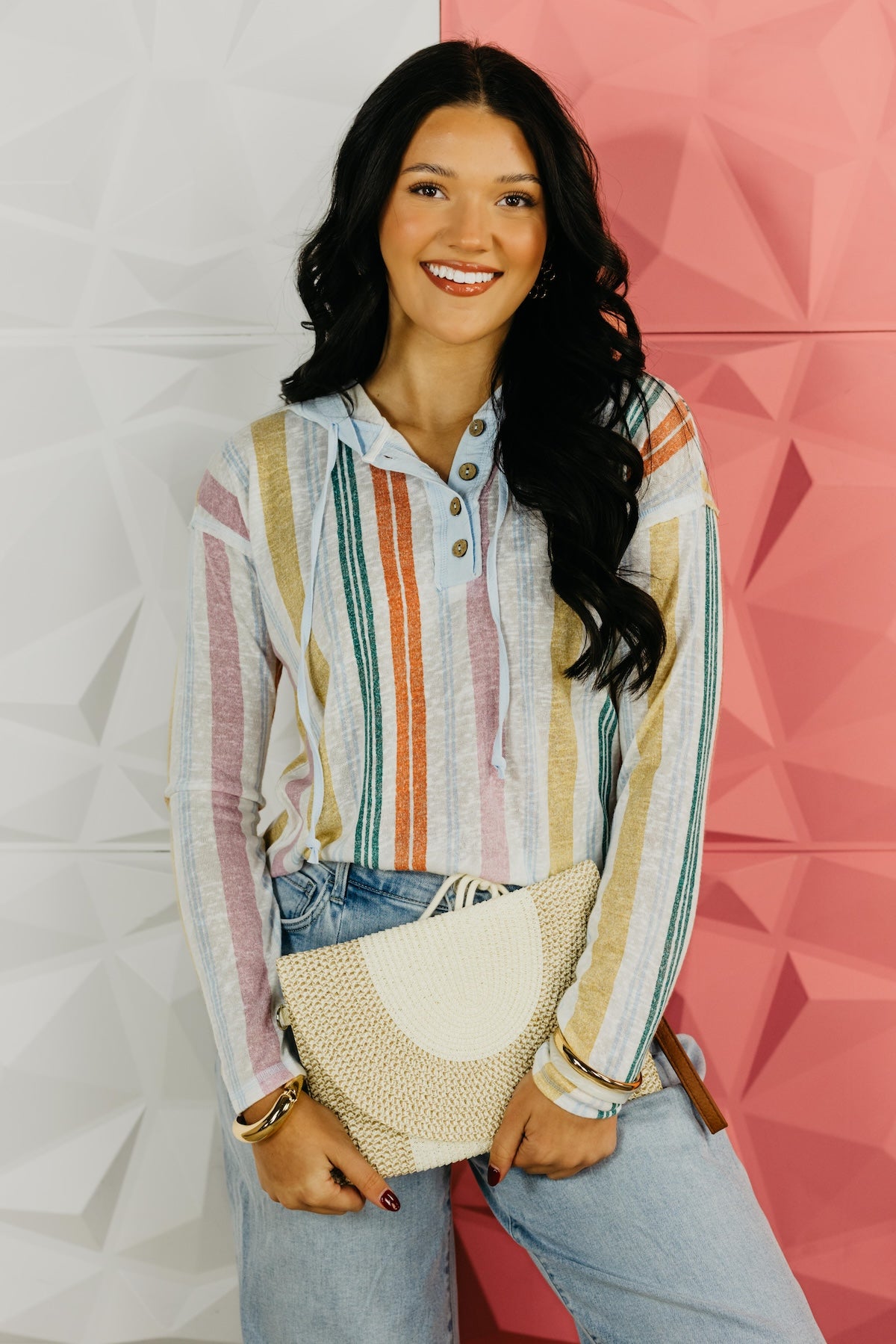 The Felice Stripe Hooded Knit Top