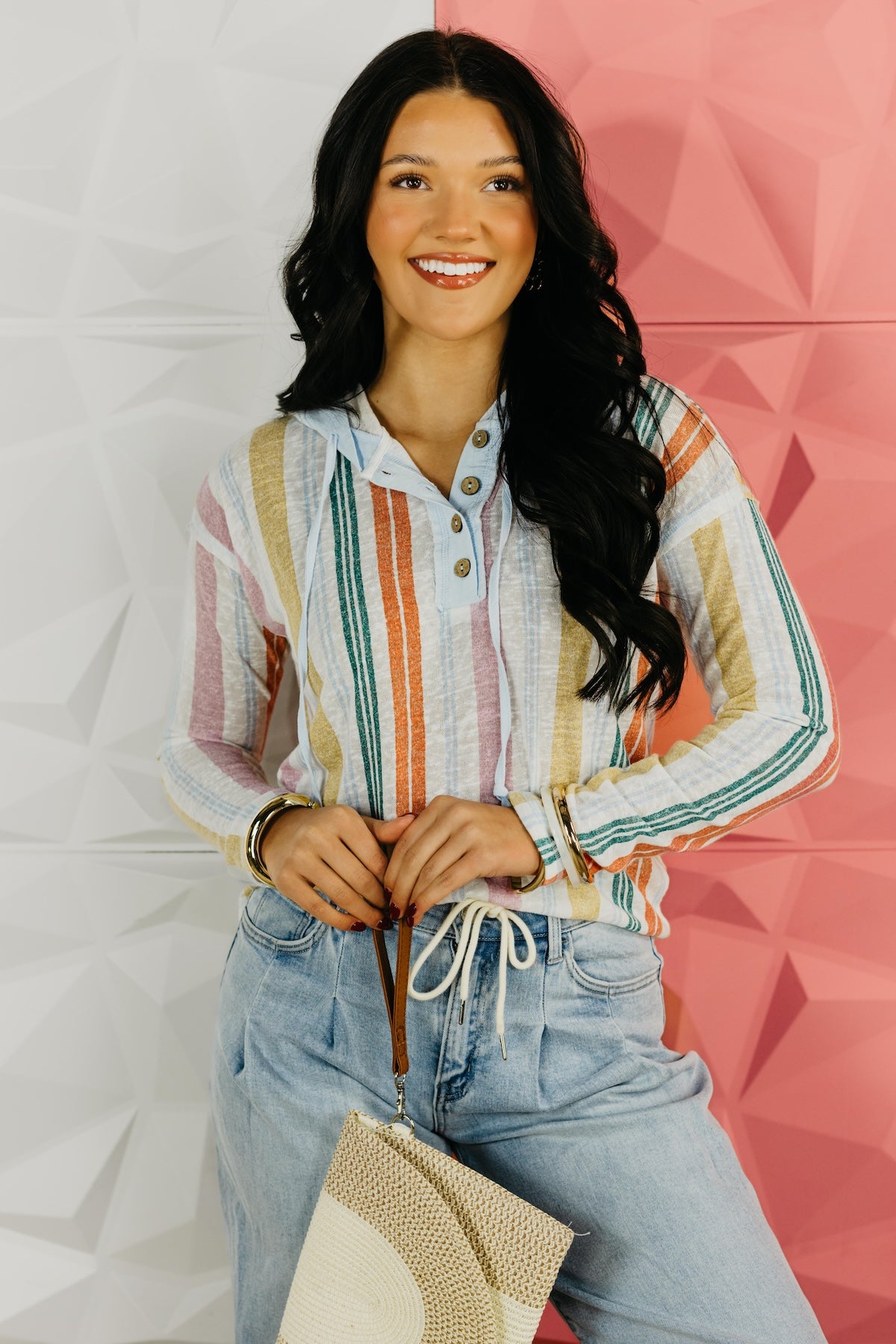 The Felice Stripe Hooded Knit Top